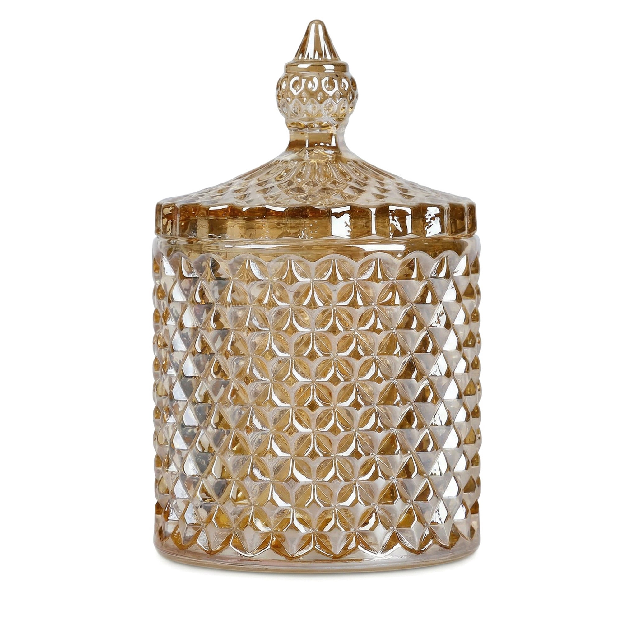Unique Bargains Embossed Glass Vintage Decorative Jar with Lid Gold 2.8" x 2.8" x 4.3"