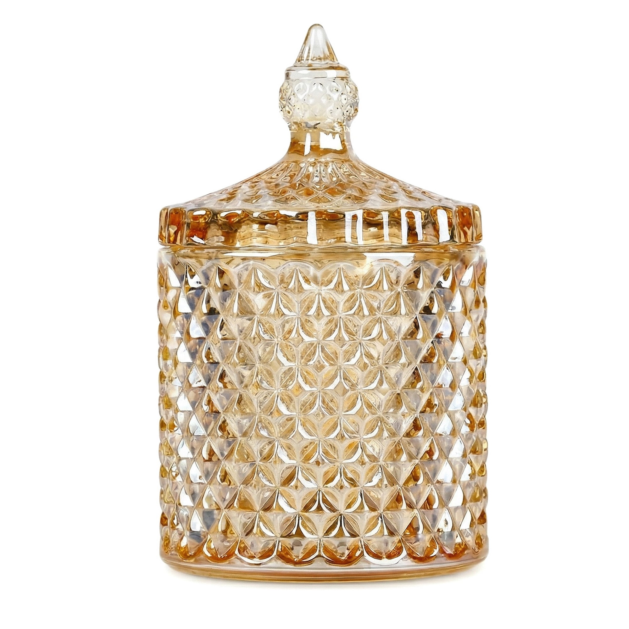 Unique Bargains Embossed Glass Vintage Decorative Jar with Lid Gold 3.3" x 3.3" x 5.3"