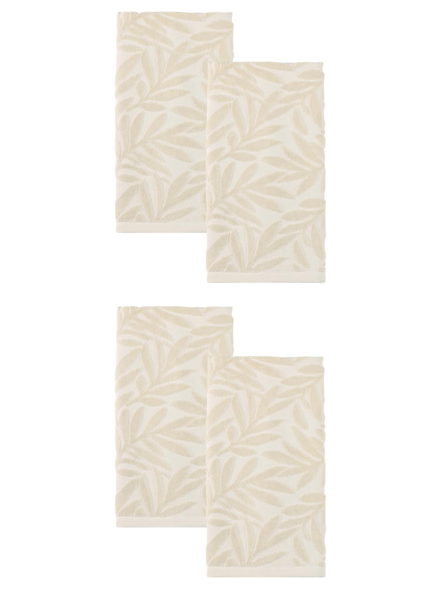 Unique Bargains Embossed Leaf Hand Towels Pure Cotton Absorbent White 28" x 16"