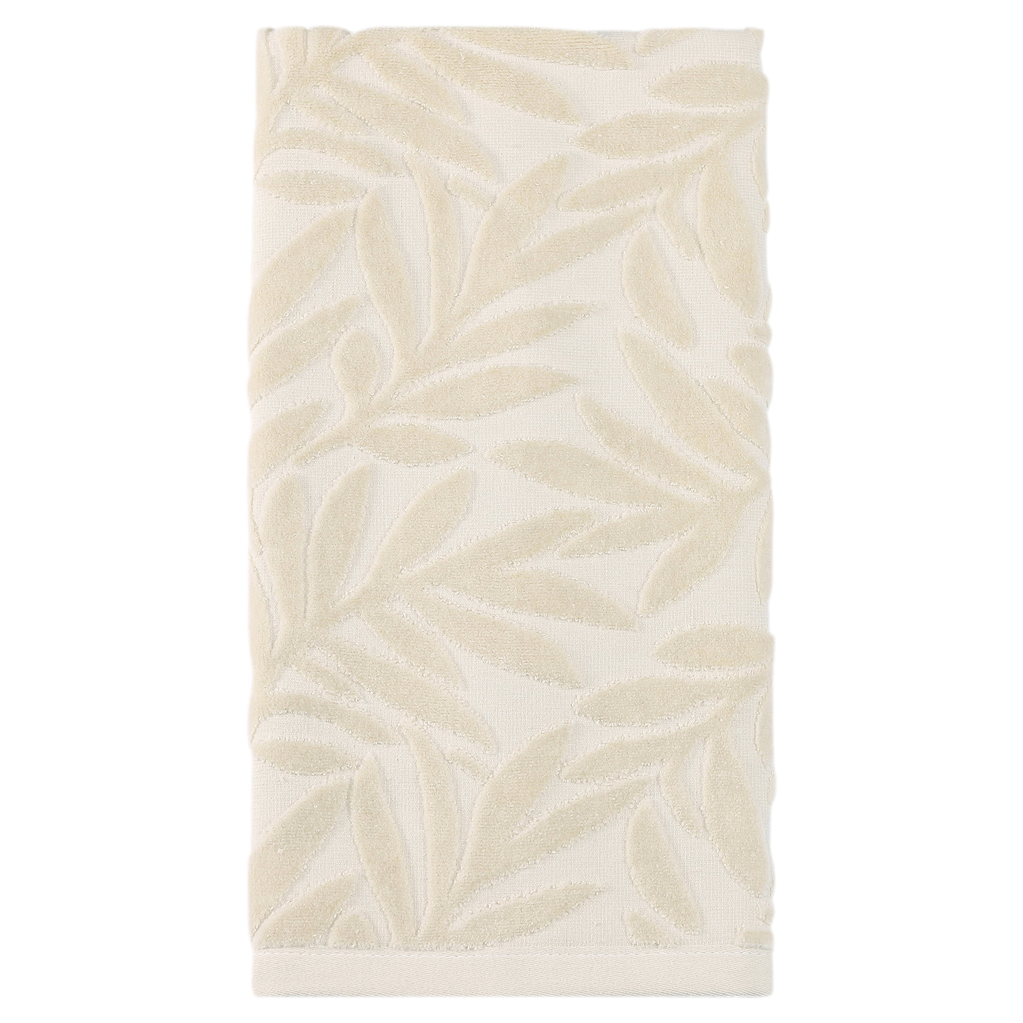 Unique Bargains Embossed Leaf Pure Cotton Ultra Soft Hand Towels 28 x 16 Inch Beige 1pk