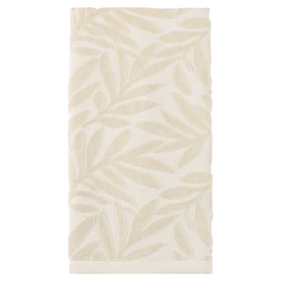 Unique Bargains Embossed Leaf Pure Cotton Ultra Soft Hand Towels 28 x 16 Inch Beige 1pk
