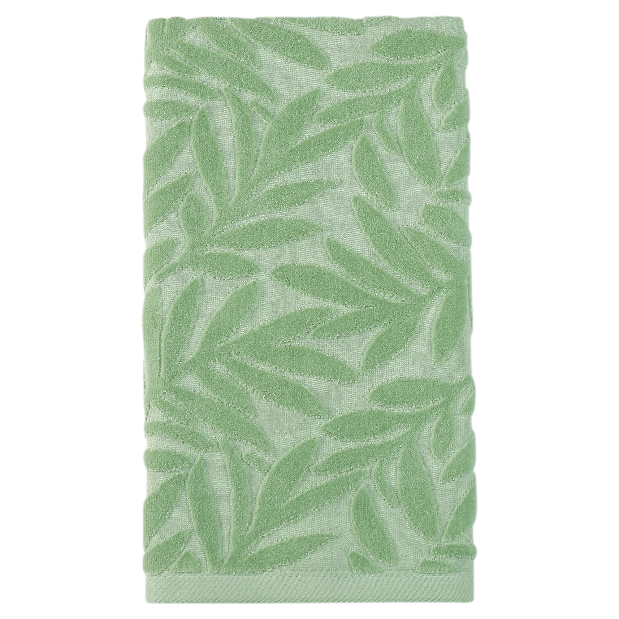 Unique Bargains Embossed Leaf Pure Cotton Ultra Soft Hand Towels 28 x 16 Inch Green 1pk