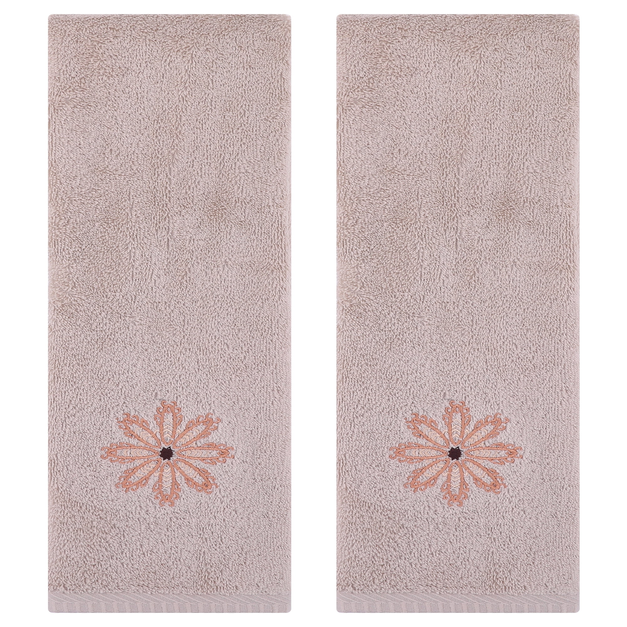 Unique Bargains Embroidered Floral Pattern Hand Towels Set of 2 Camel 13" x 30"