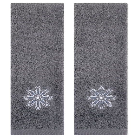 Unique Bargains Embroidered Floral Pattern Hand Towels Set of 2 Dark Grey 13" x 30"