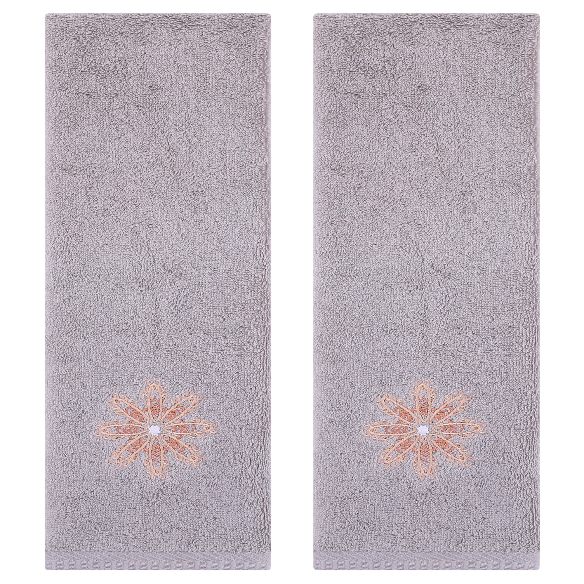 Unique Bargains Embroidered Floral Pattern Hand Towels Set of 2 Light Grey 13" x 30"