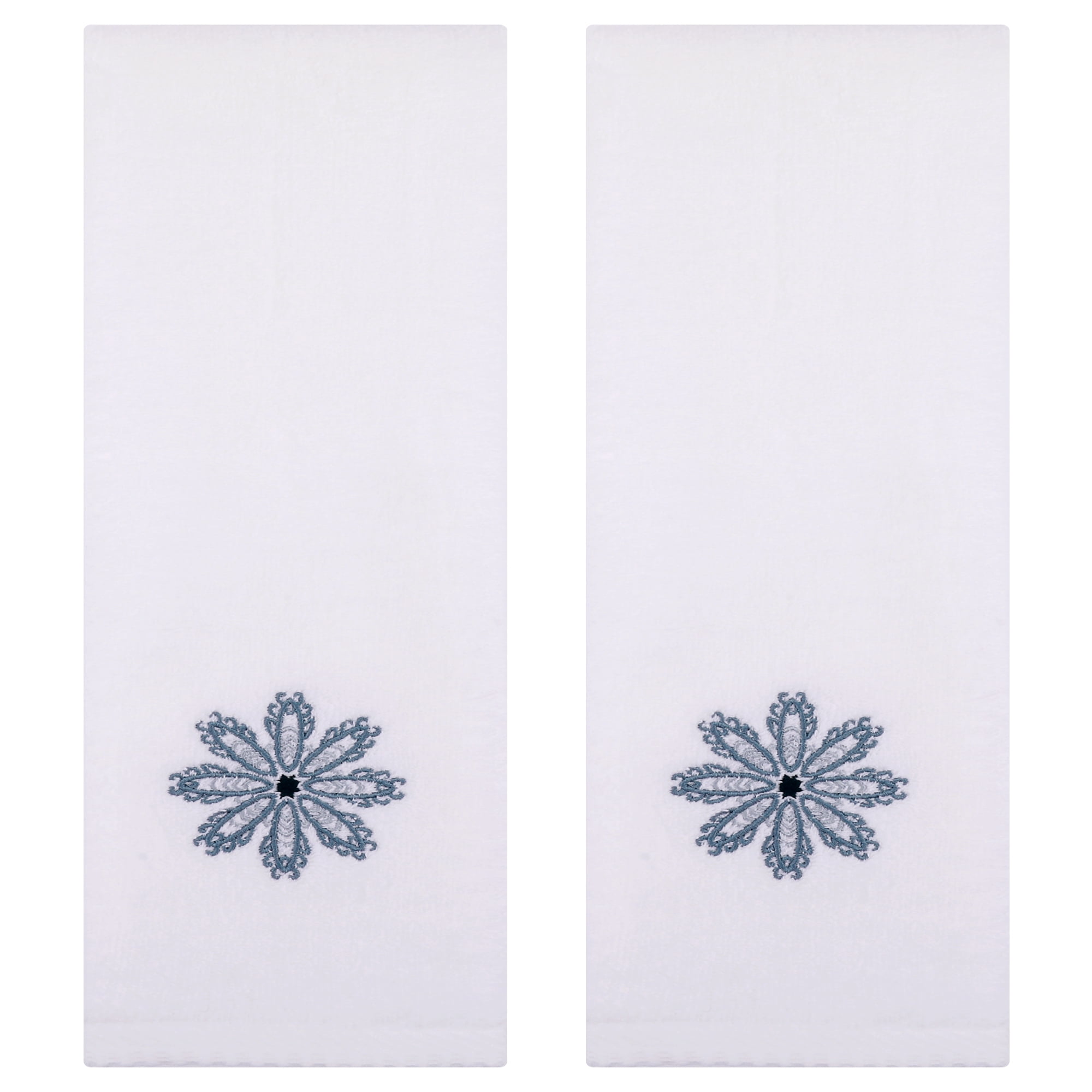 Unique Bargains Embroidered Floral Pattern Hand Towels Set of 2 White 13" x 30"