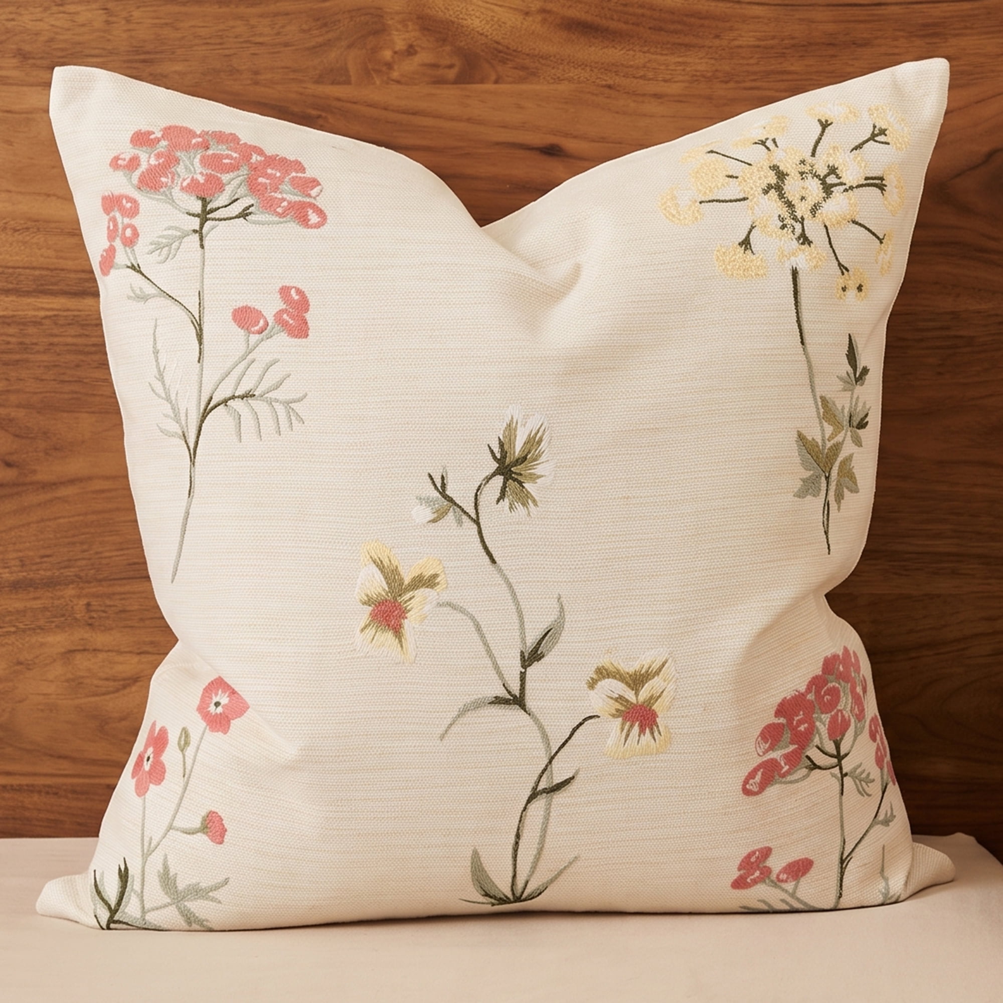 Unique Bargains Embroidered Floral Pillow Cover Rustic Cushion Case Multicolor 18"x18"