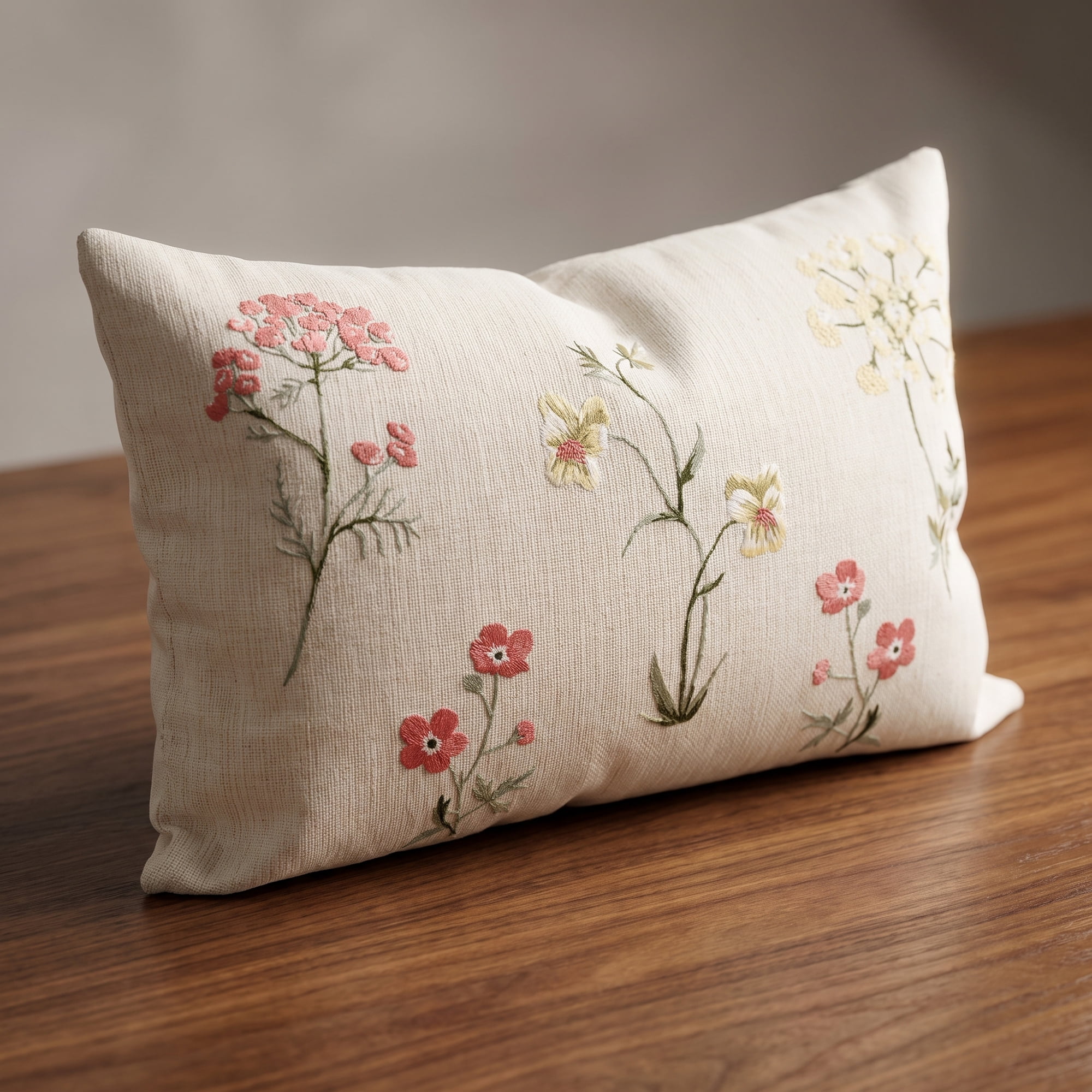 Unique Bargains Embroidered Floral Pillow Cover Rustic Cushion Case Multicolor 20"x12"
