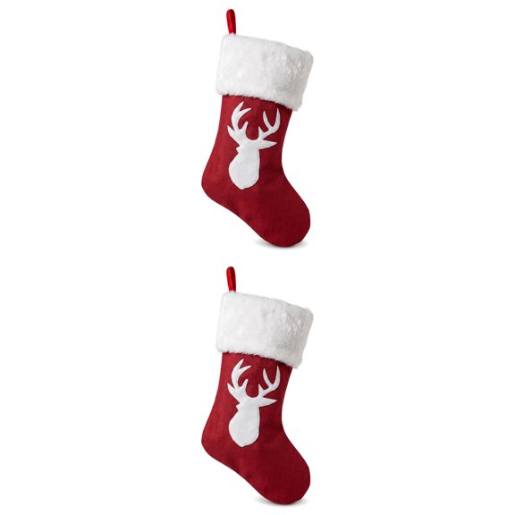 Unique Bargains Embroidered Monogram Stocking Cable Knit 2 Pack Deer 18.1"