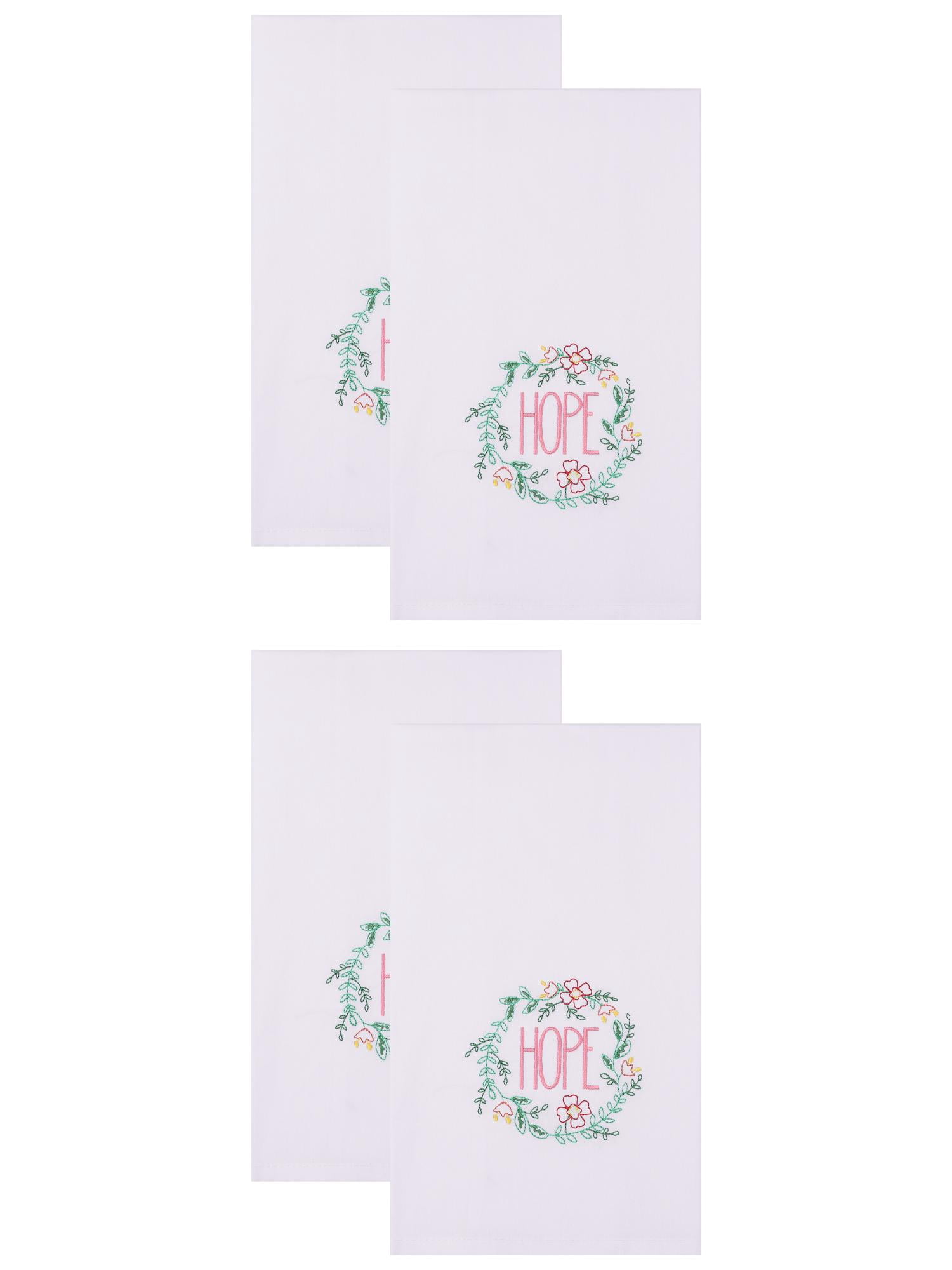 Unique Bargains Embroidered Pure Cotton Absorbent Towels 4 Pack White-1 26" x 18"