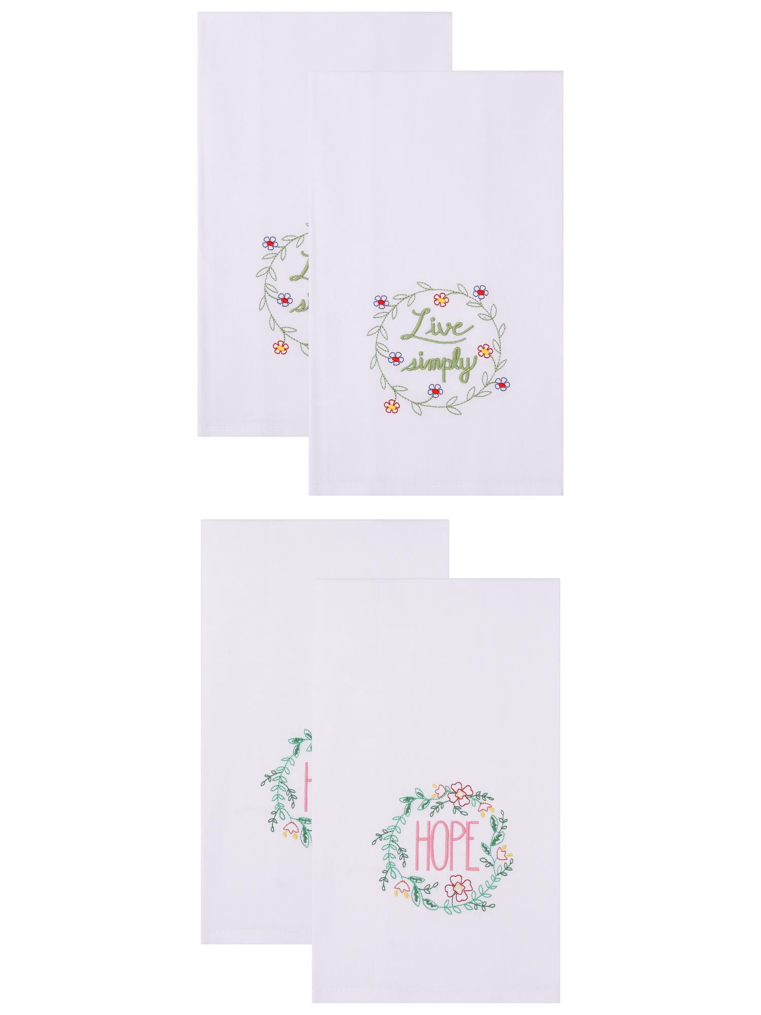 Unique Bargains Embroidered Pure Cotton Absorbent Towels 4 Pack White-1/White-2 26" x 18"