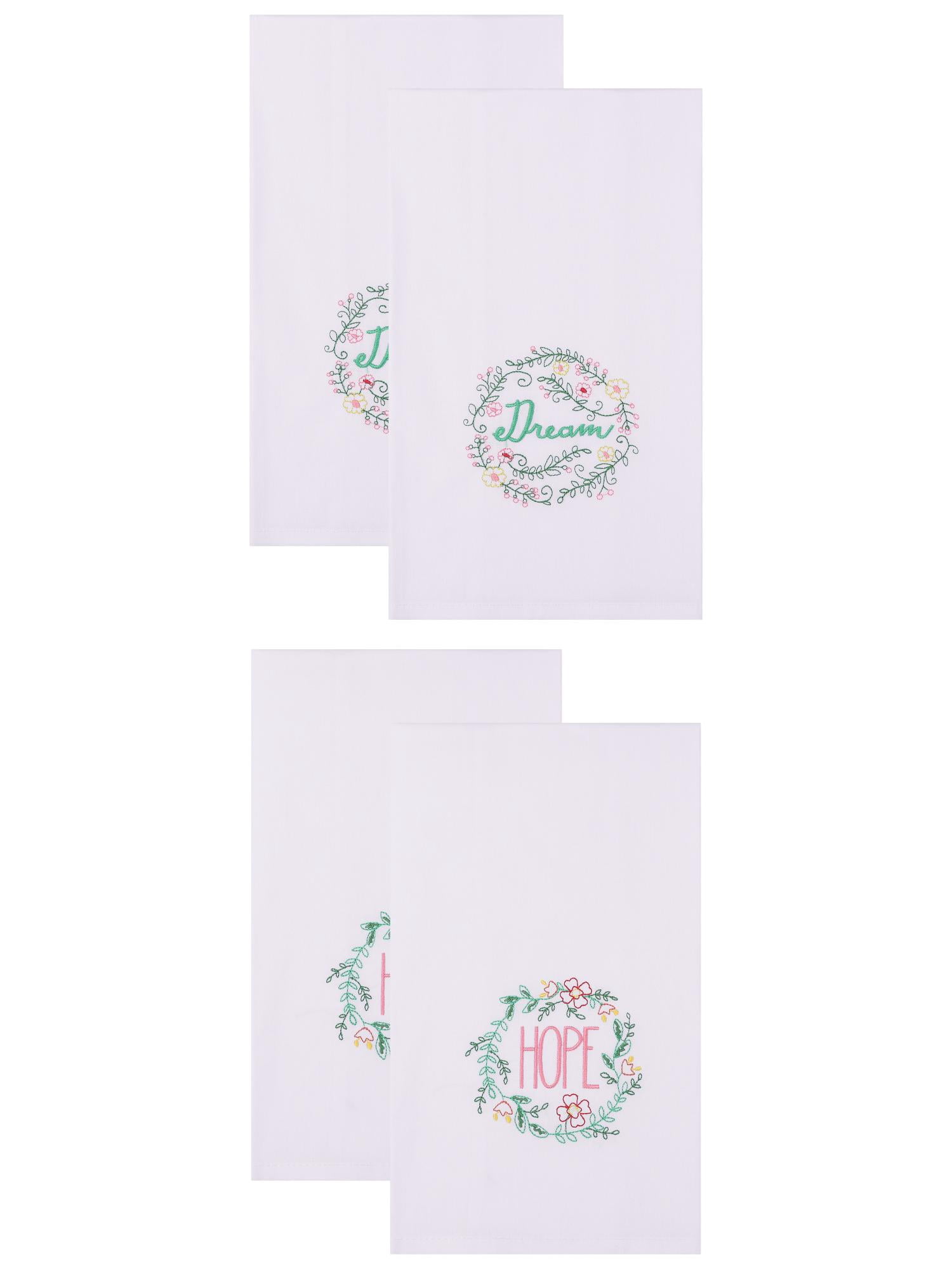 Unique Bargains Embroidered Pure Cotton Absorbent Towels 4 Pack White-1/White-3 26" x 18"