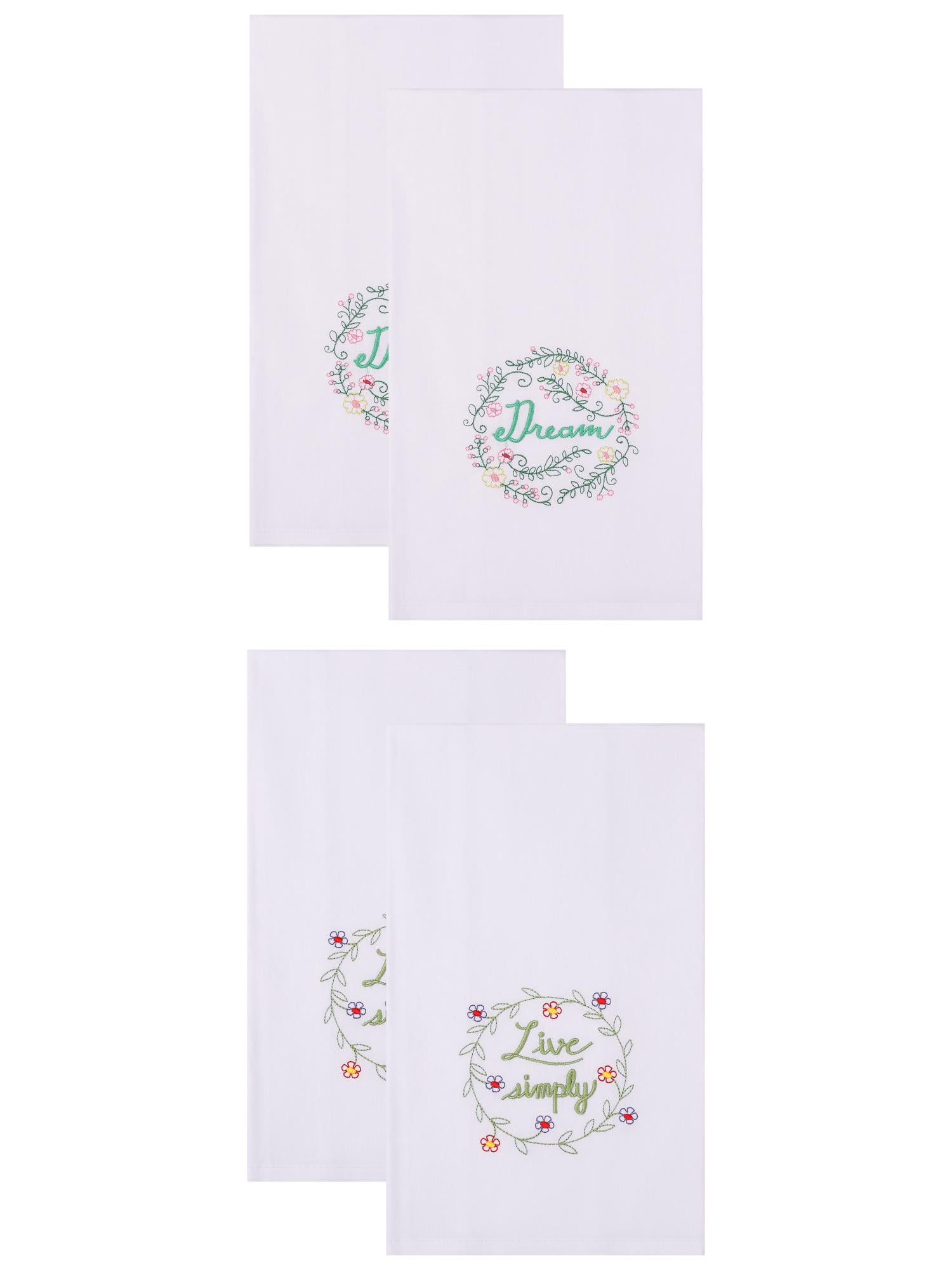 Unique Bargains Embroidered Pure Cotton Absorbent Towels 4 Pack White-2/White-3 26" x 18"