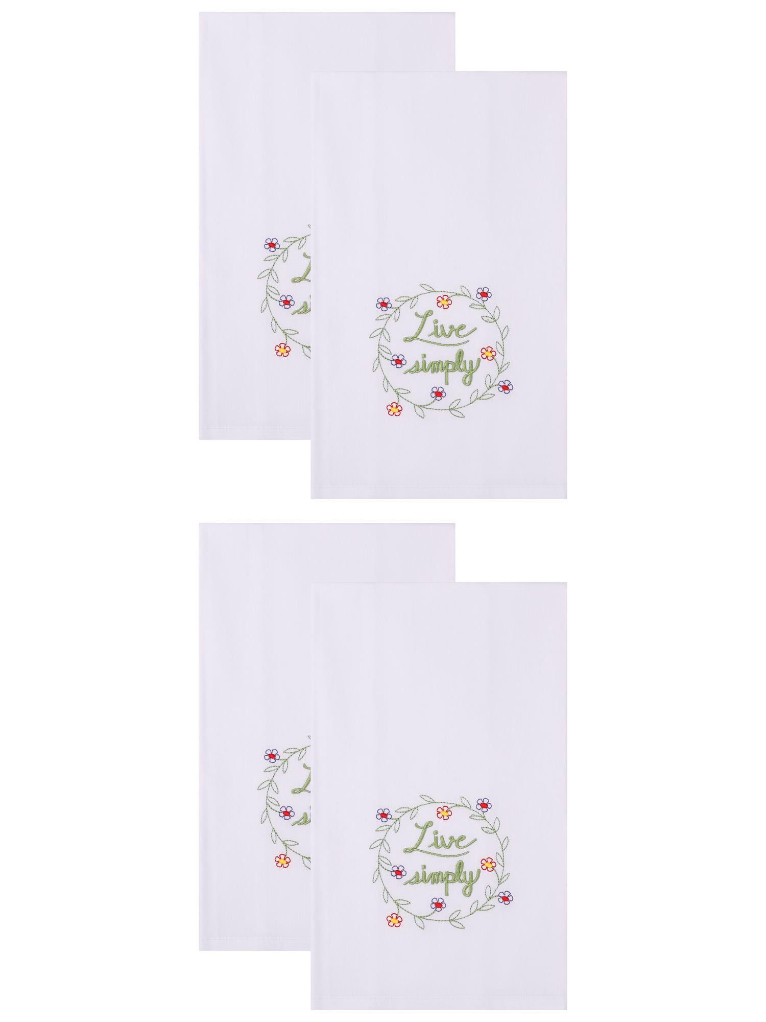 Unique Bargains Embroidered Pure Cotton Soft Absorbent Towels 4 Pack White-2 26" x 18"