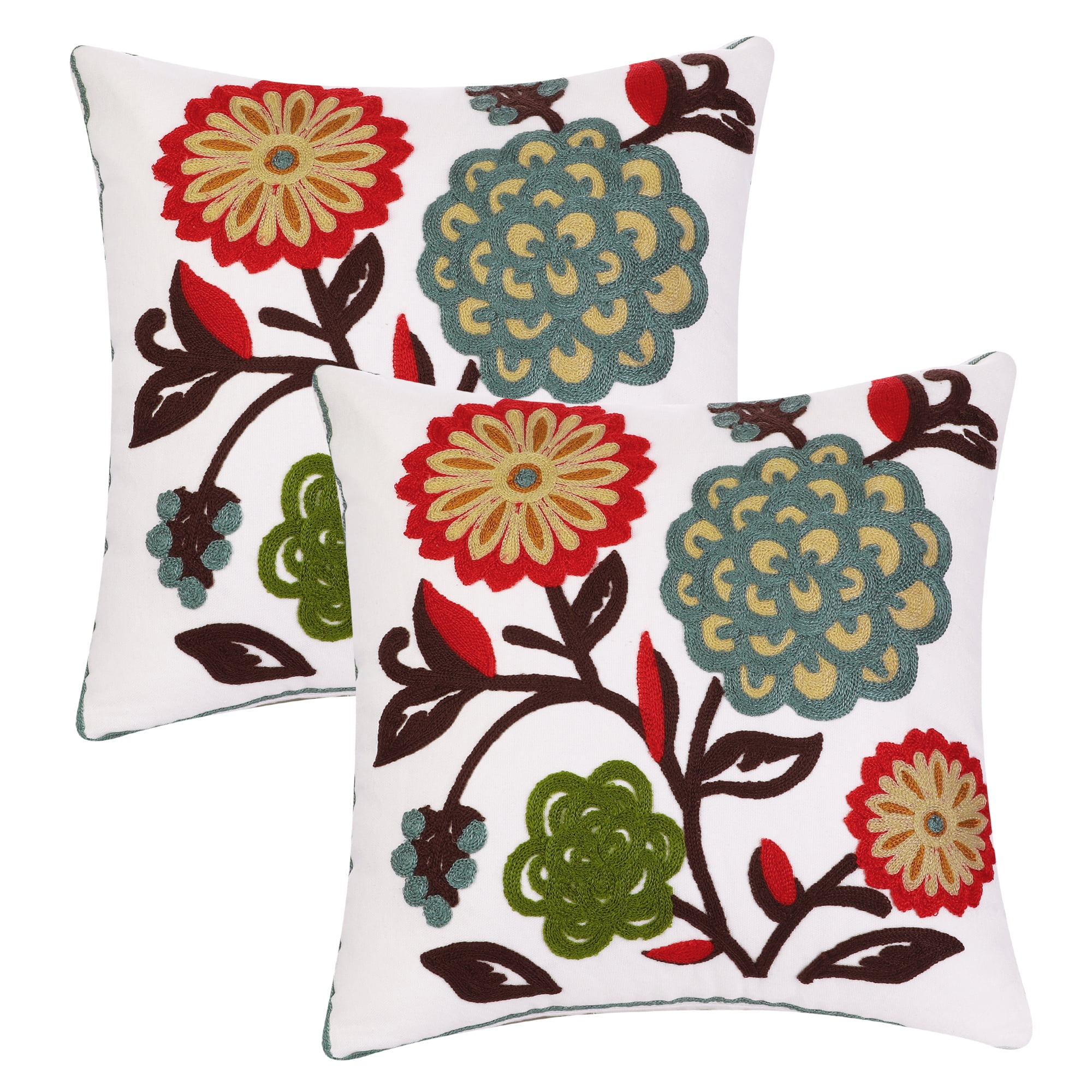 Unique Bargains Embroidered Square Couch Cushion Decorative Throw Pillow Covers (2 Count) Blue Flower 18" x 18"