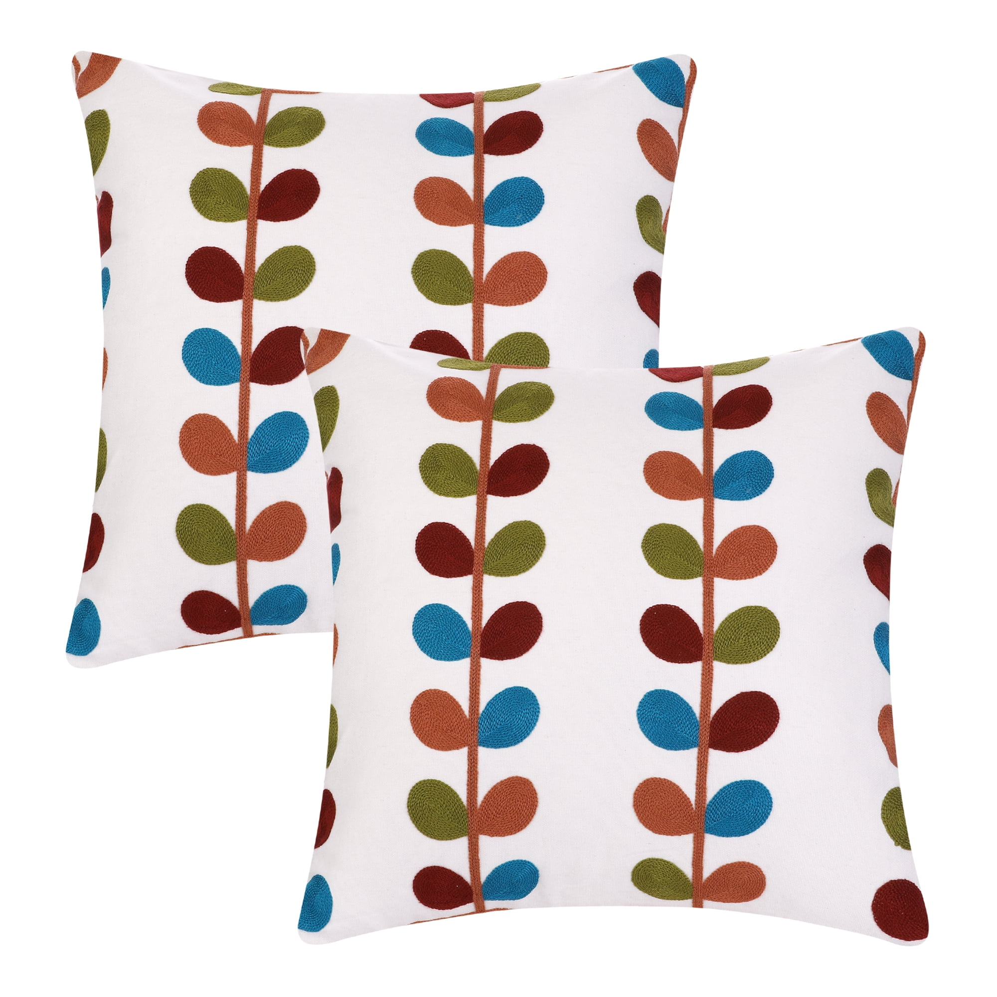 Unique Bargains Embroidered Square Couch Cushion Decorative Throw Pillow Covers (2 Count) Leaf 18" x 18"