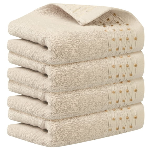 Unique Bargains Embroidery Pattern Hand Towels Set Cotton Comfortable Hand Towels Light Brown 4