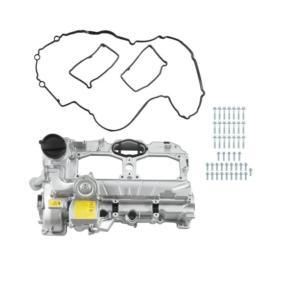Unique Bargains Engine Valve Cover W/ Gasket Bolt Oil Cap PCV Valve No.11127588412 for BMW 528i 12-16 Silver Tone 1 Set
