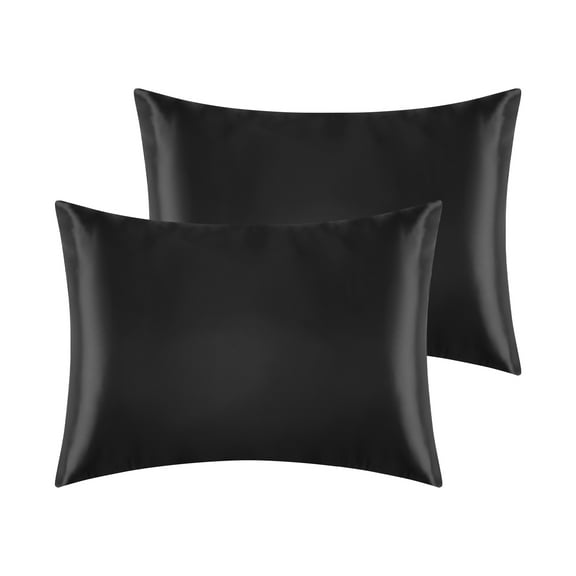 Unique Bargains Envelope Closure Breathable and Soft Satin Pillowcase (2 Count) Black Standard