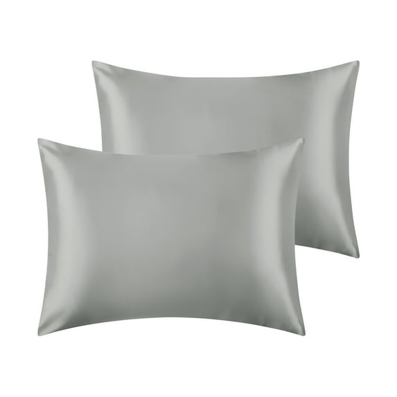 Unique Bargains Envelope Closure Breathable and Soft Satin Pillowcase (2 Count) Dark Gray Queen