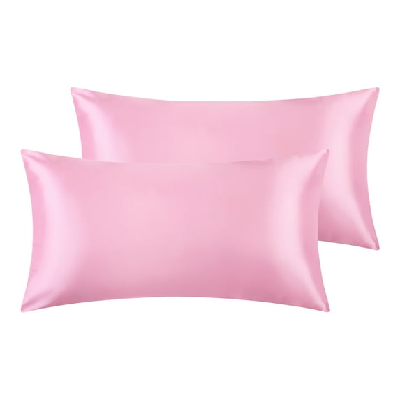 Unique Bargains Envelope Closure Breathable and Soft Satin Pillowcase (2 Count) Light Pink Non-Standard