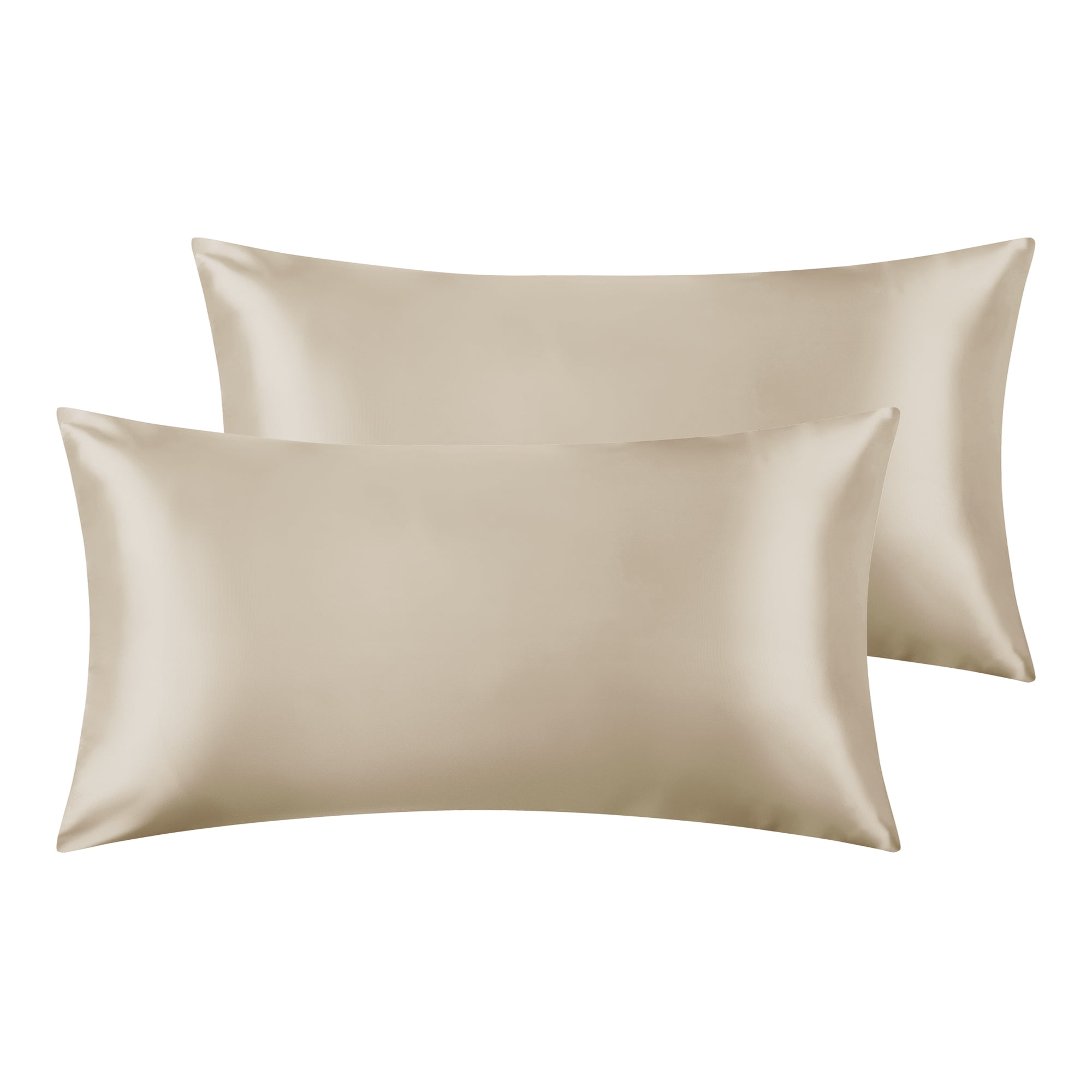 Unique Bargains Envelope Closure Breathable and Soft Satin Pillowcase (2 Count) Light Tan King