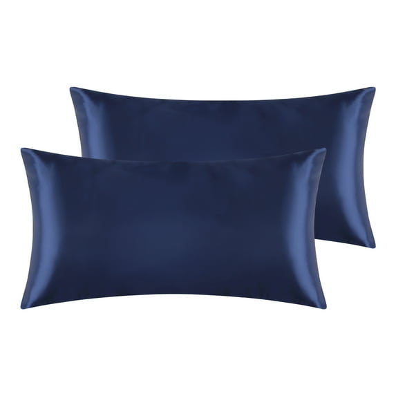Unique Bargains Envelope Closure Breathable and Soft Satin Pillowcase (2 Count) Navy Blue Non-Standard