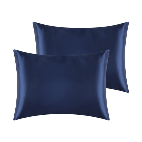 Unique Bargains Envelope Closure Breathable and Soft Satin Pillowcase (2 Count) Navy Blue Standard