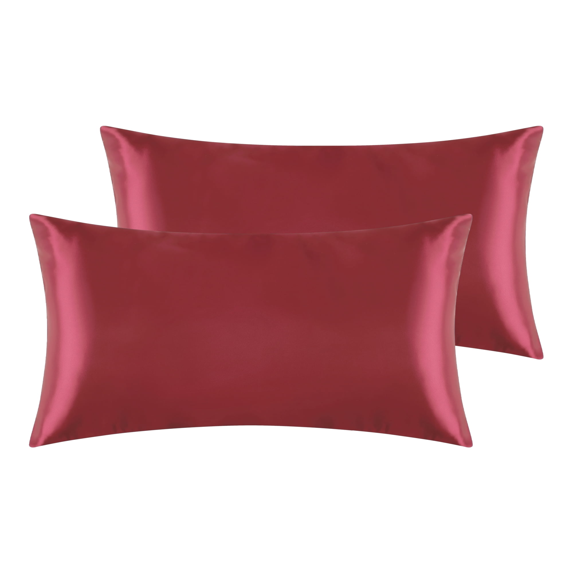 Unique Bargains Envelope Closure Breathable and Soft Satin Pillowcase (2 Count) Wine Red Non-Standard