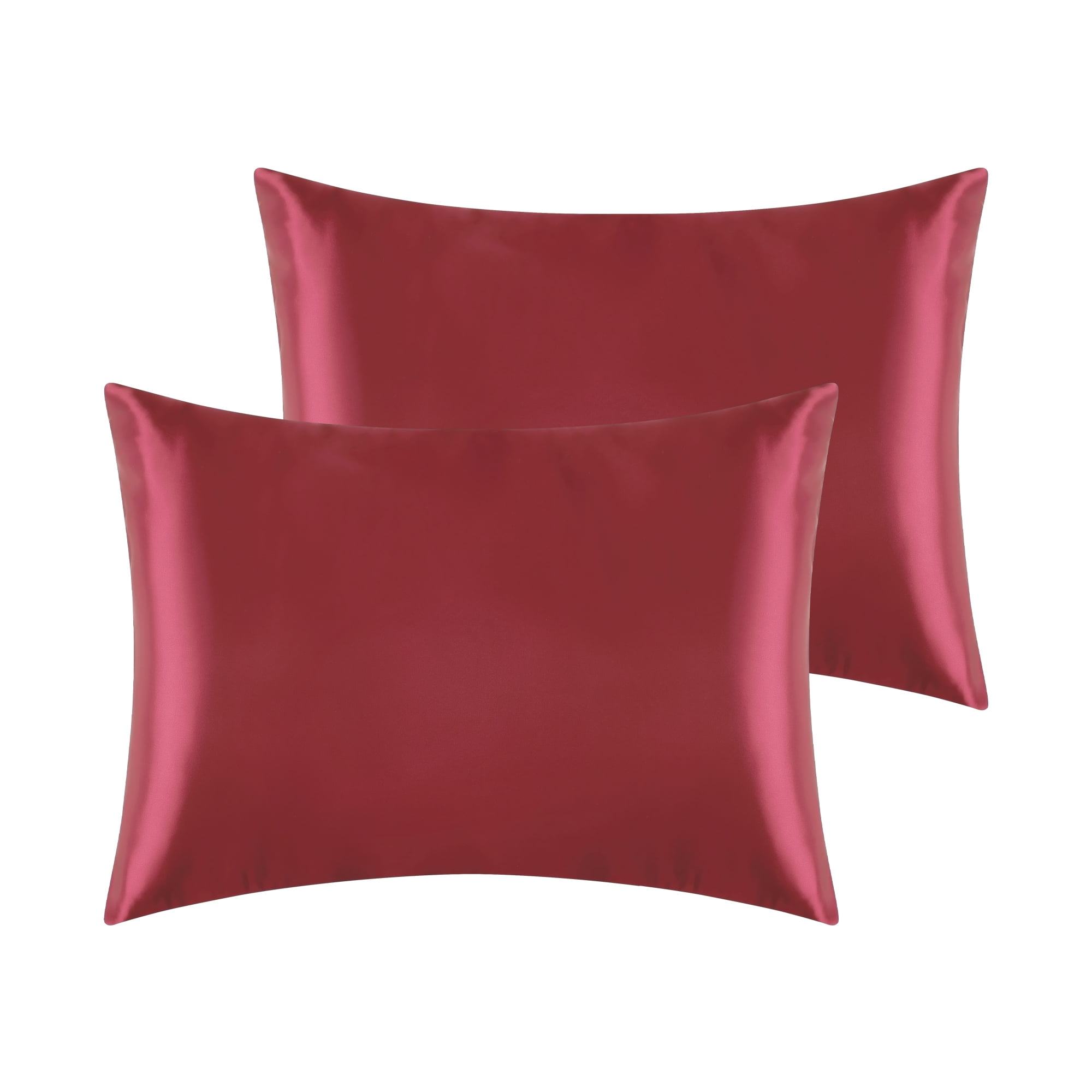 Unique Bargains Envelope Closure Breathable and Soft Satin Pillowcase (2 Count) Wine Red Queen