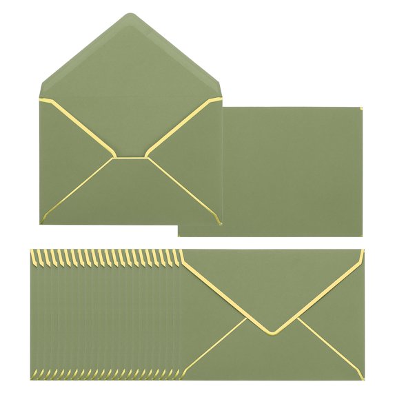 Unique Bargains Envelopes with Gold Border Envelopes for Cards V Flap Envelopes Green