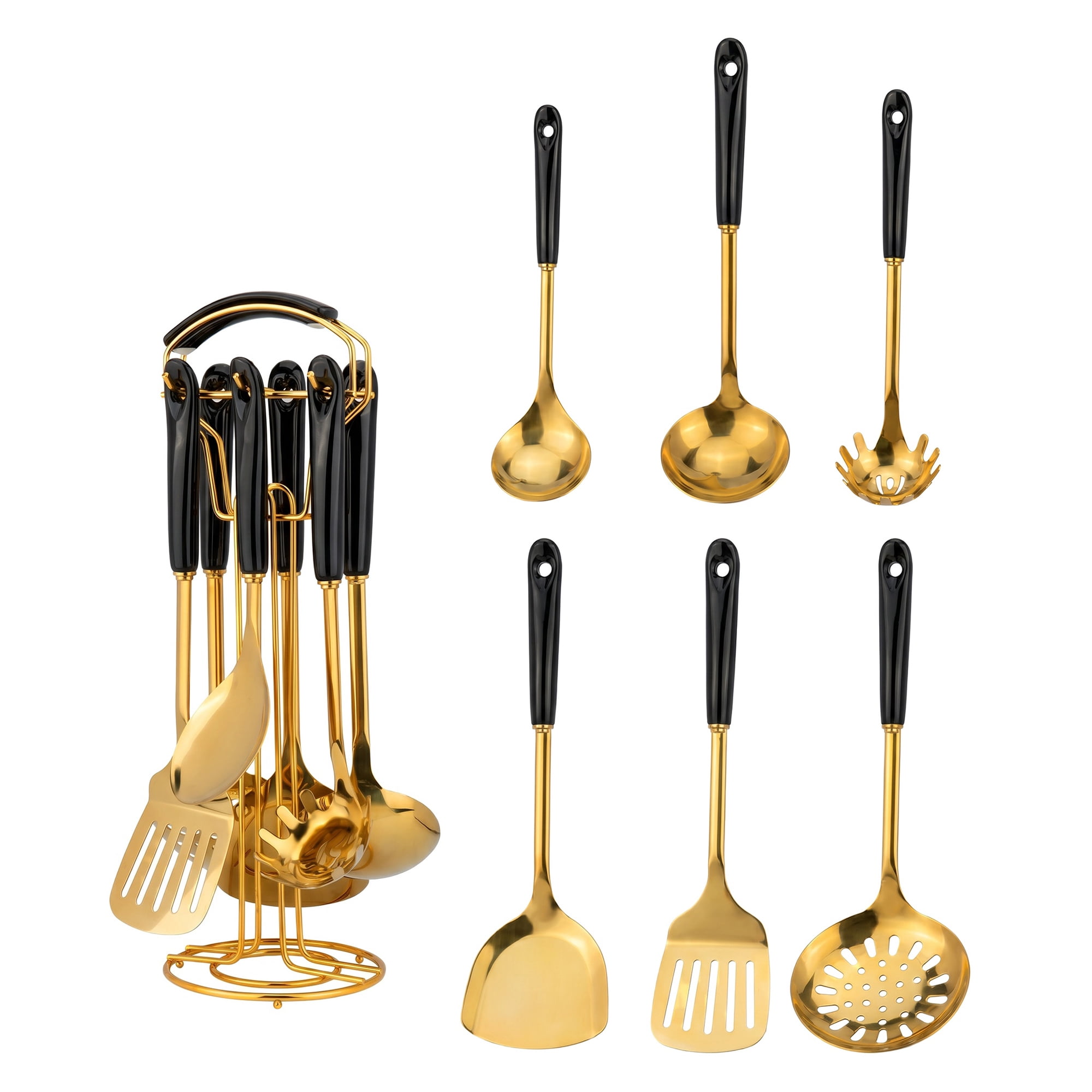 Unique Bargains Essential Kitchen Gadgets Cooking Utensil Set with Silicone Black A 7pcs