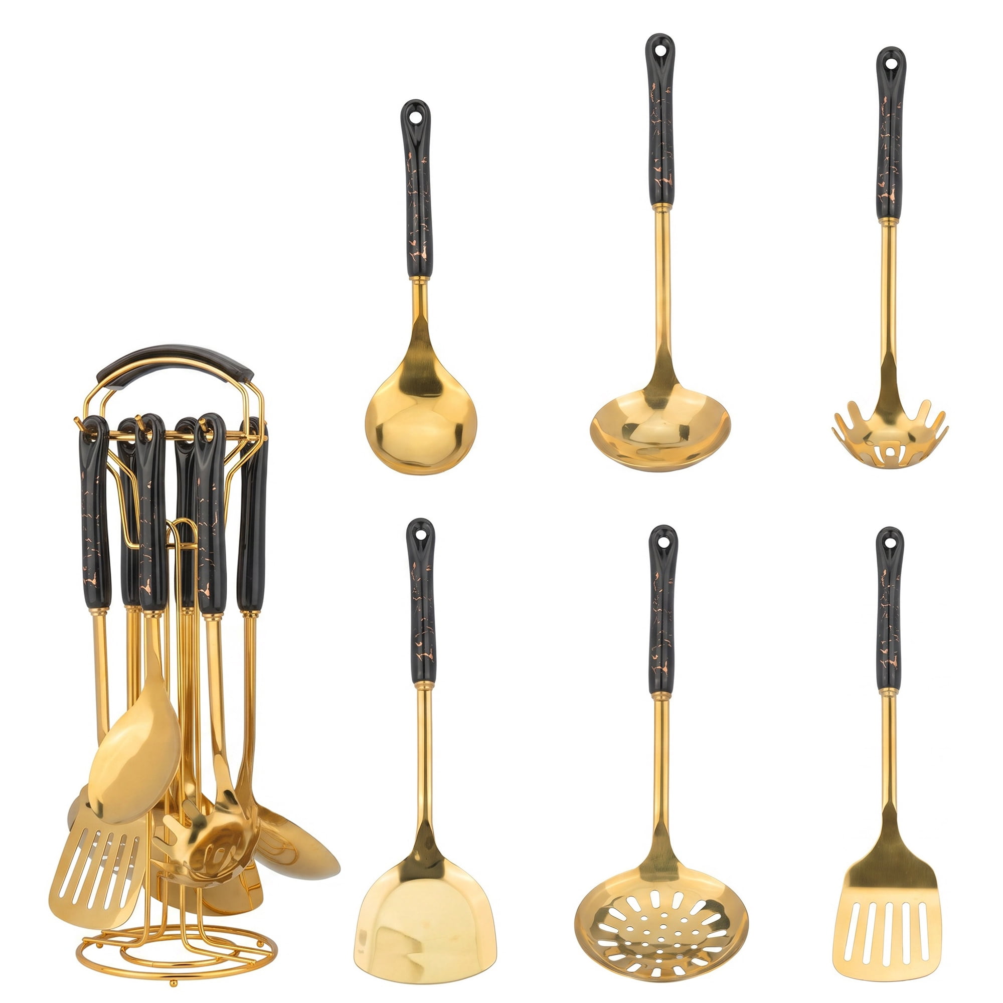 Unique Bargains Essential Kitchen Gadgets Cooking Utensil Set with Silicone Black B 7pcs