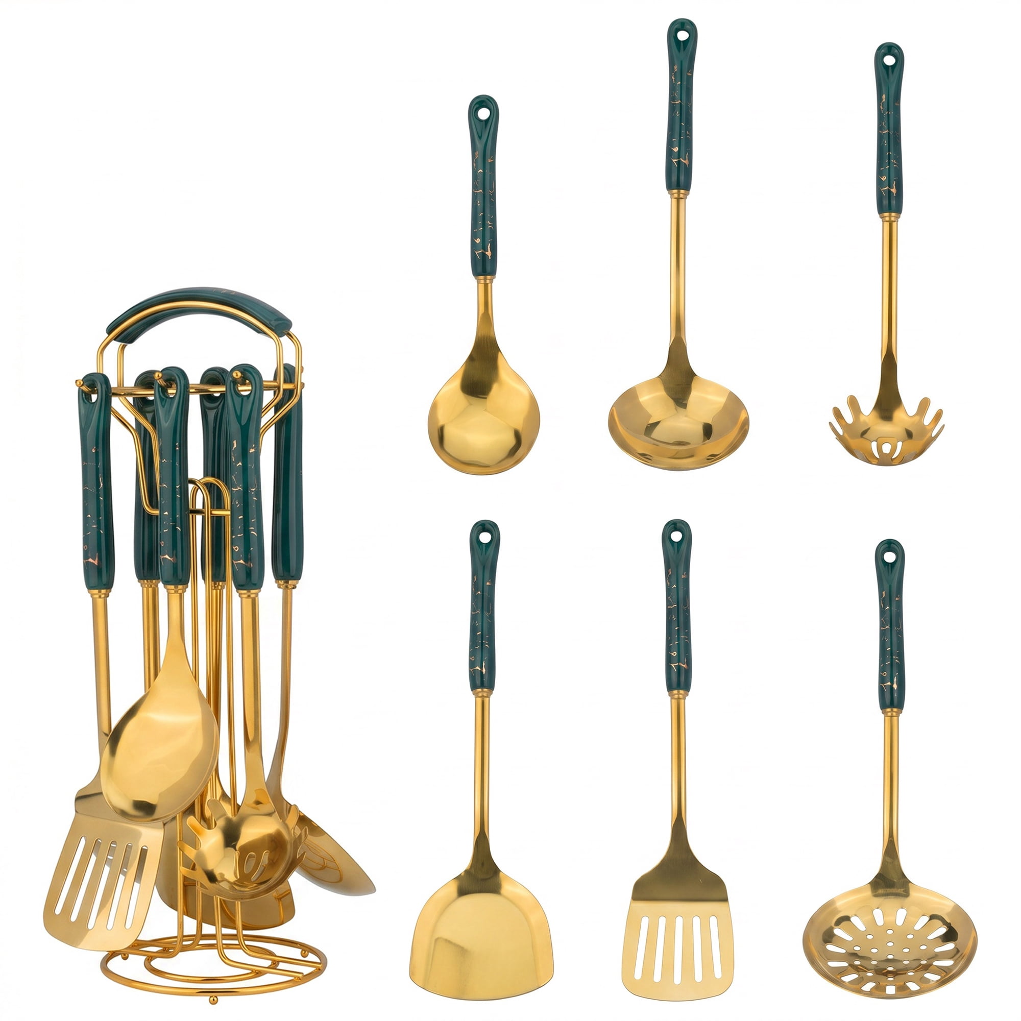 Unique Bargains Essential Kitchen Gadgets Cooking Utensil Set with Silicone Green B 7pcs