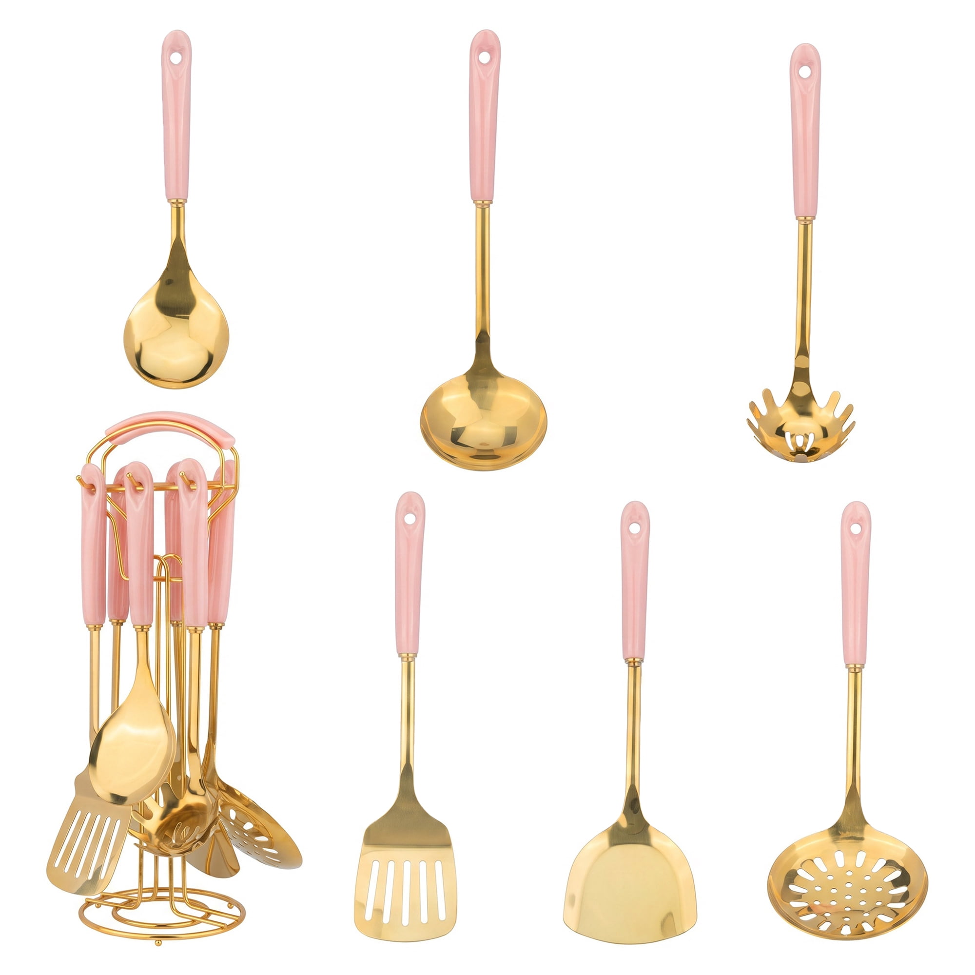 Unique Bargains Essential Kitchen Gadgets Cooking Utensil Set with Silicone Pink A 7pcs