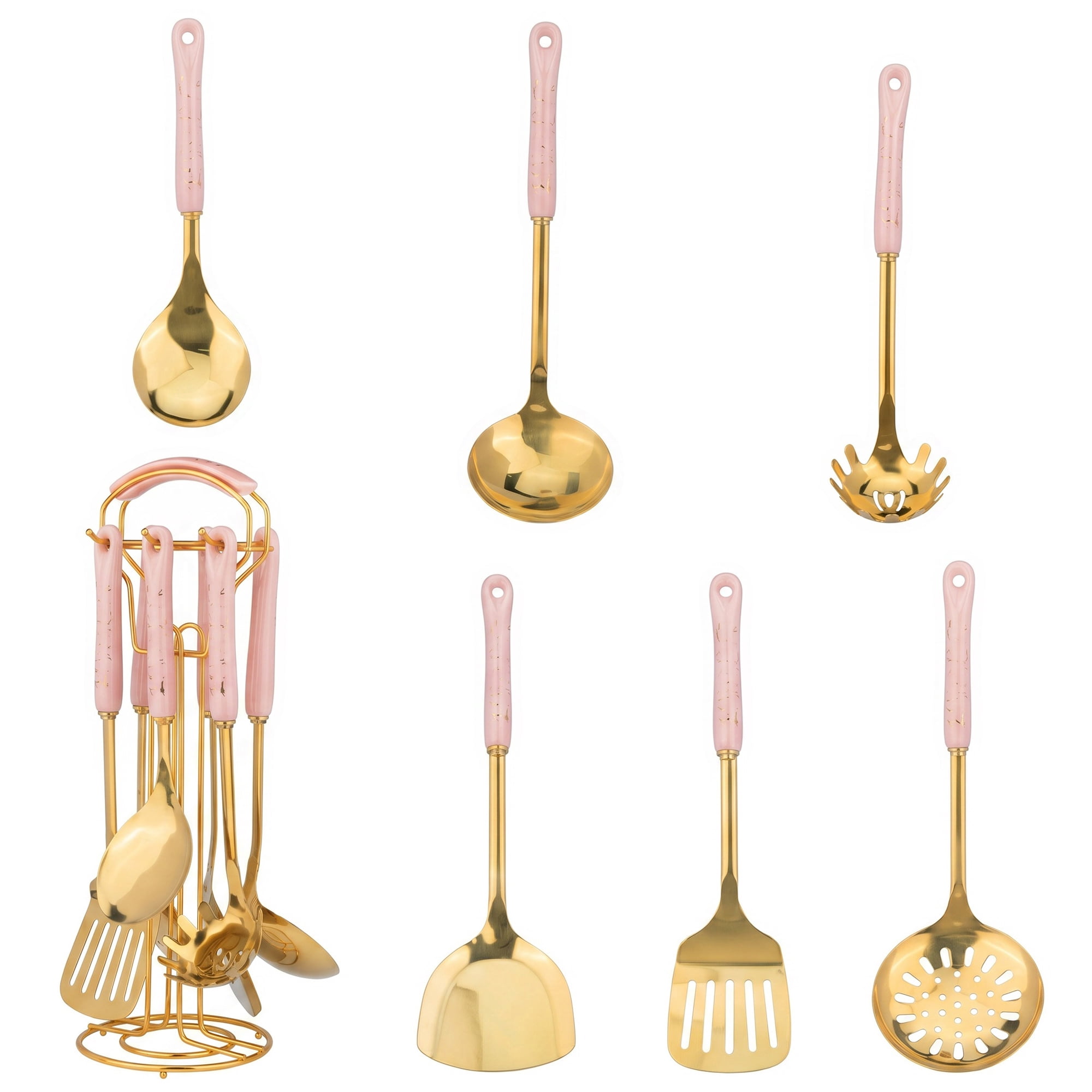 Unique Bargains Essential Kitchen Gadgets Cooking Utensil Set with Silicone Pink B 7pcs