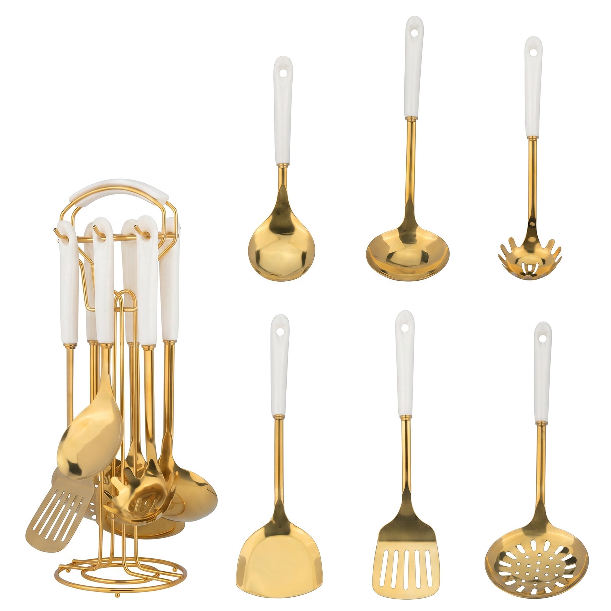 Unique Bargains Essential Kitchen Gadgets Cooking Utensil Set with Silicone White A 7pcs
