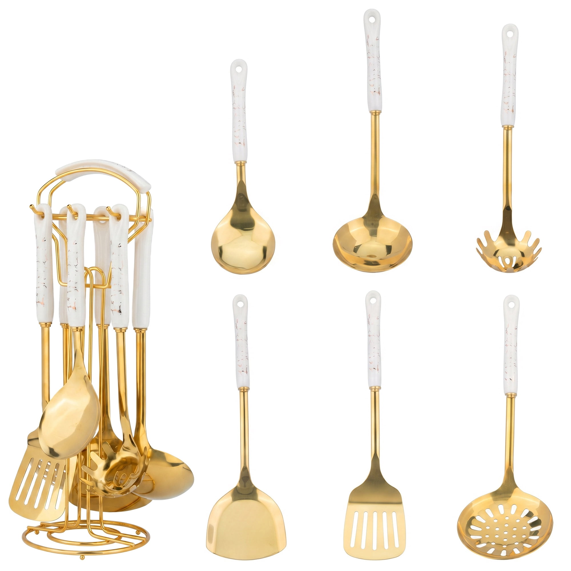 Unique Bargains Essential Kitchen Gadgets Cooking Utensil Set with Silicone White B 7pcs