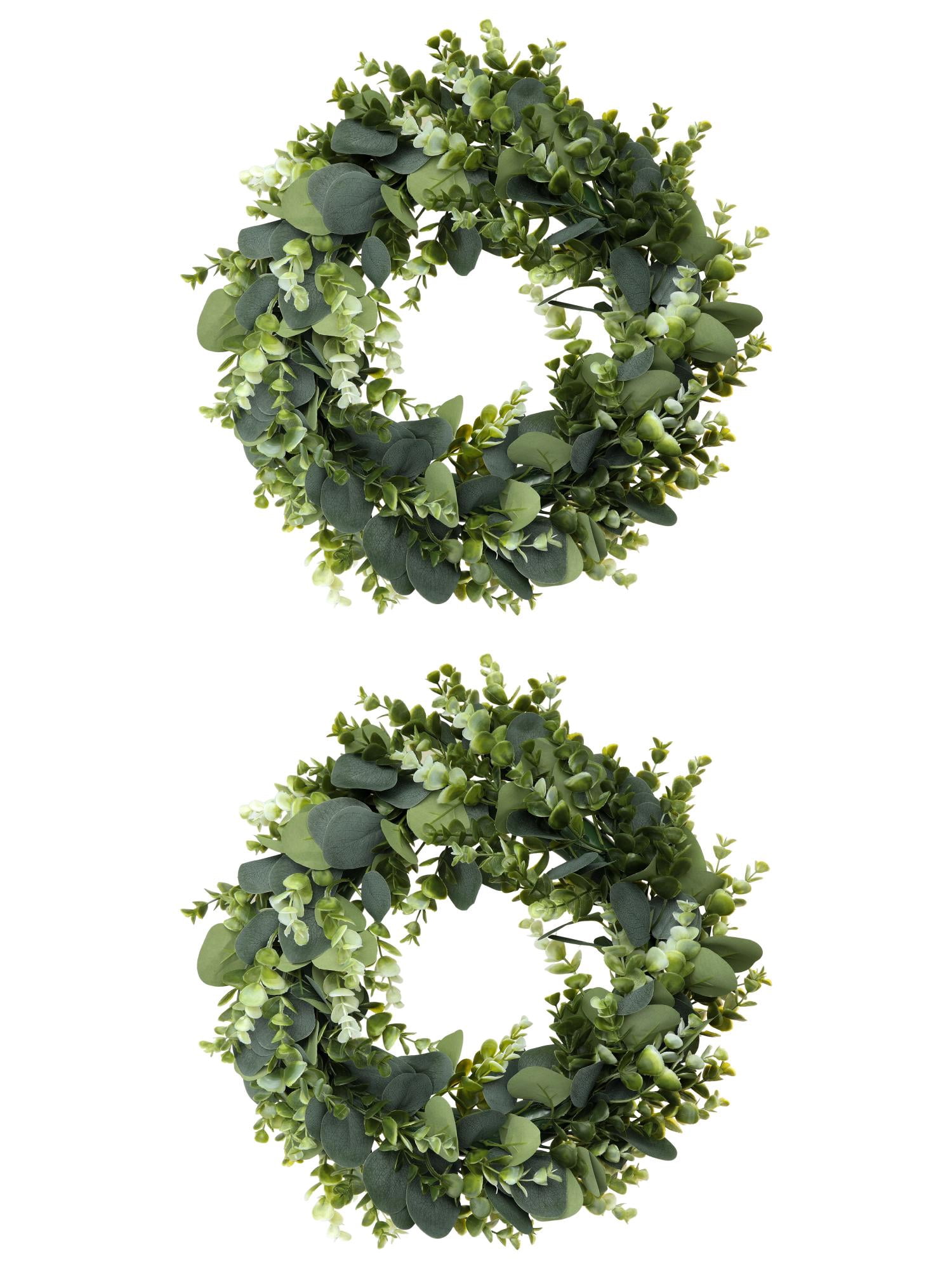 Unique Bargains Eucalyptus Wreaths Wedding Decor Handmade Wreath Green 18"/14"-2Pcs