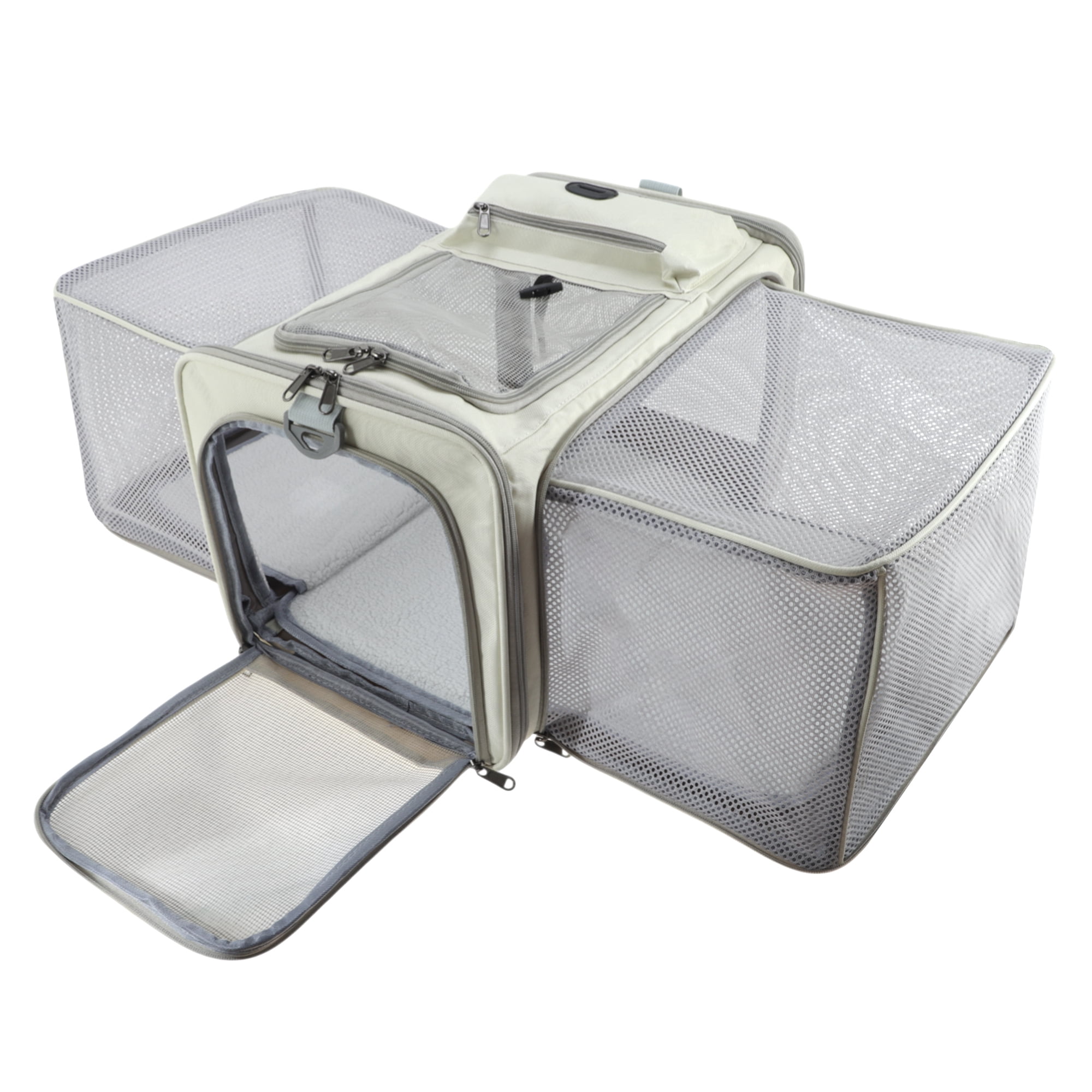 Unique Bargains Expandable Airline Approved Cat Carrier Soft-Sided Pet Travel Carrier with Removable Pad Collapsible Pet Carrier for Dogs Cats and Small Animals Beige