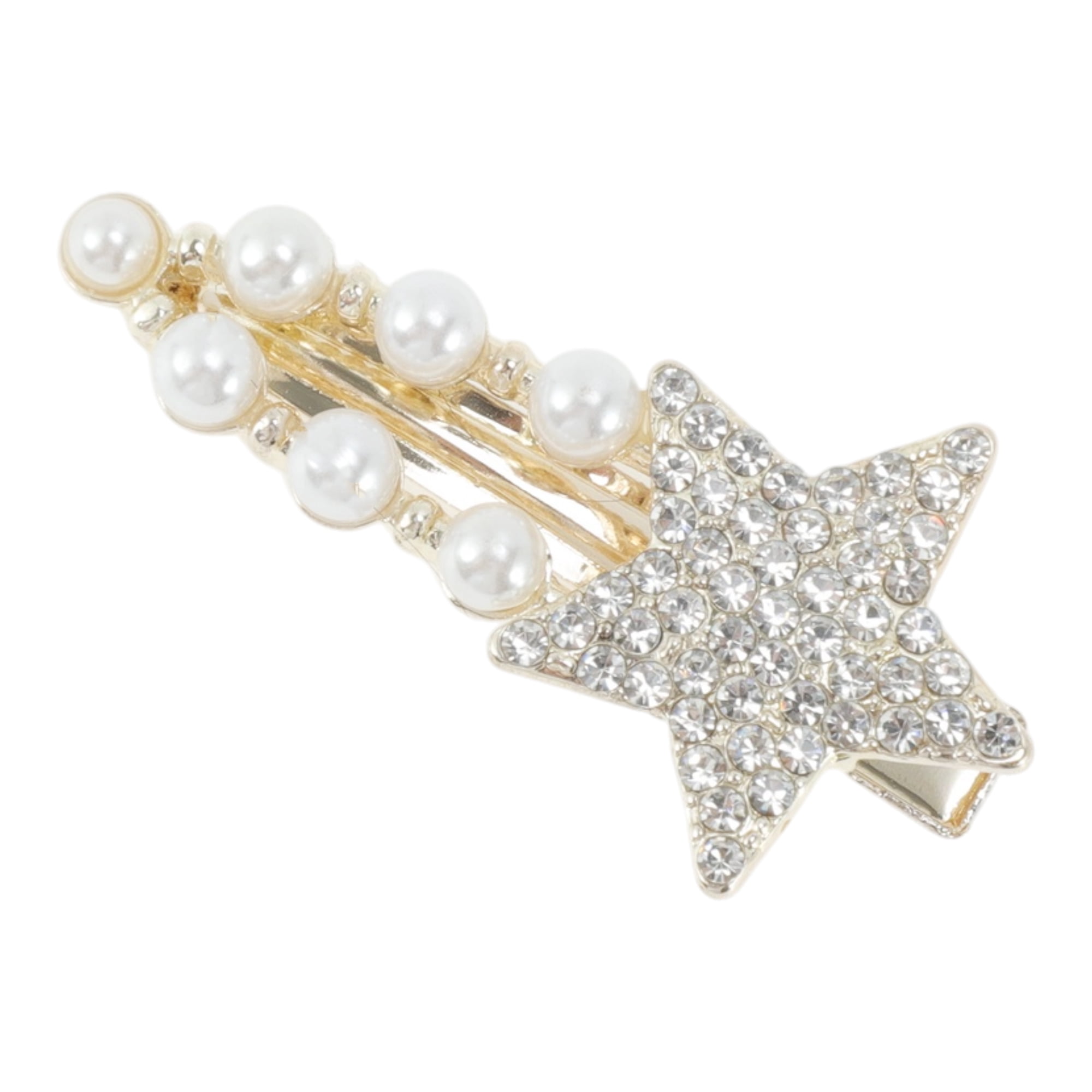 Unique Bargains Exquisite Gold Tone White Transparent Rhinestone Star Hollow Press Clip
