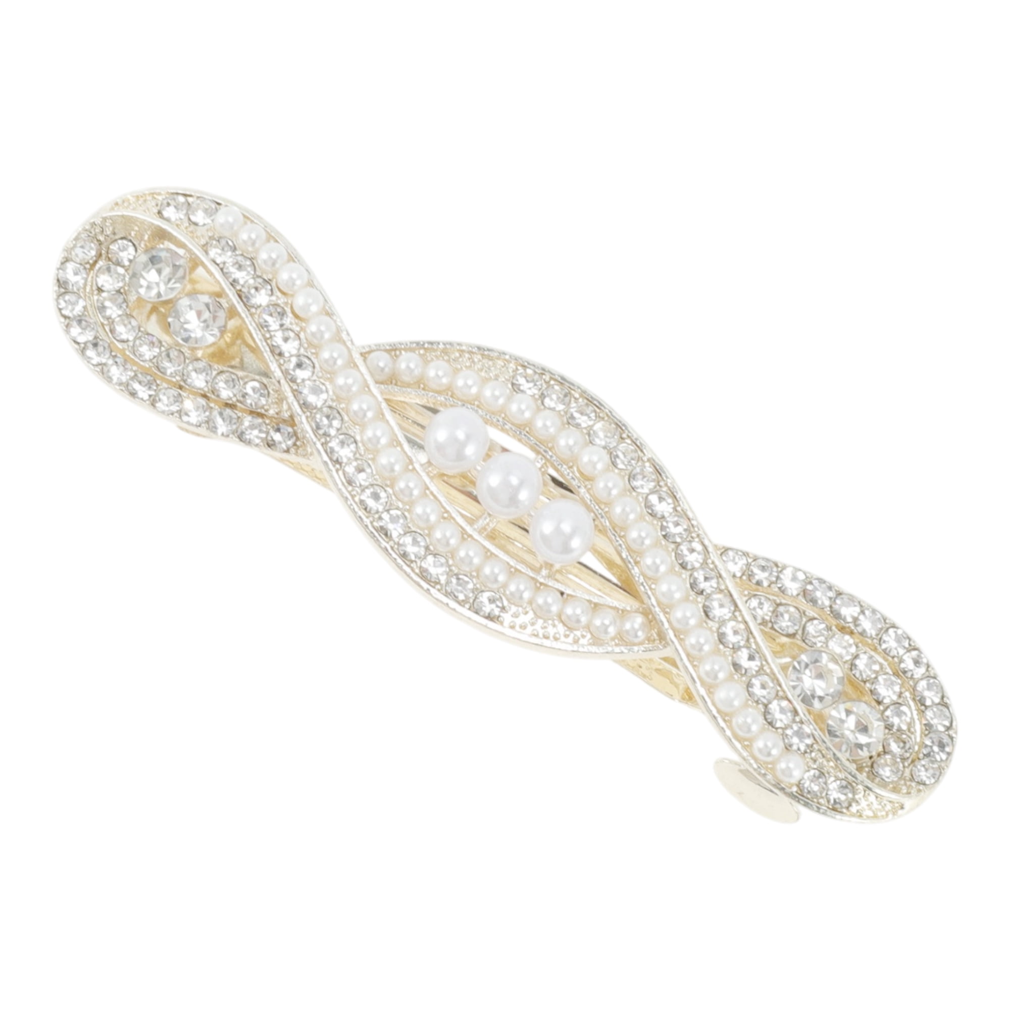 Unique Bargains Exquisite Pearl Spring Clip Hair Clips Gold Tone Champagne