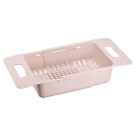 Unique Bargains Extendable Over the Sink Fruit Food Strainer Colanders Plastic Basket 1 Pc Cream