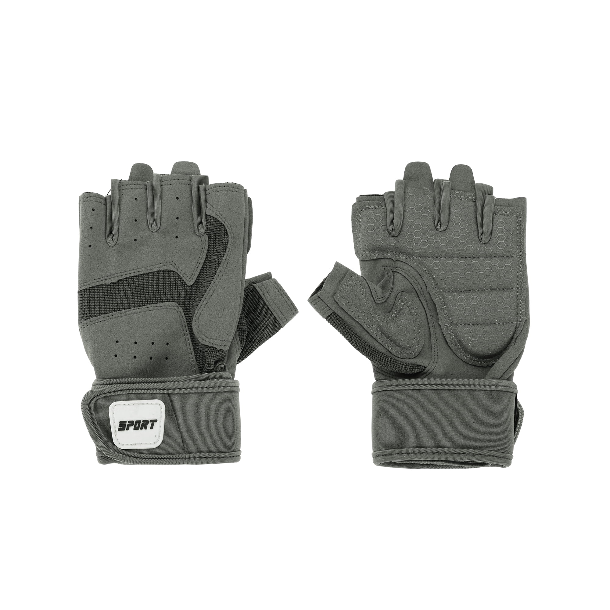 Unique Bargains Extended Wristband Half-finger Strength Training Sport Gloves Medium Gray