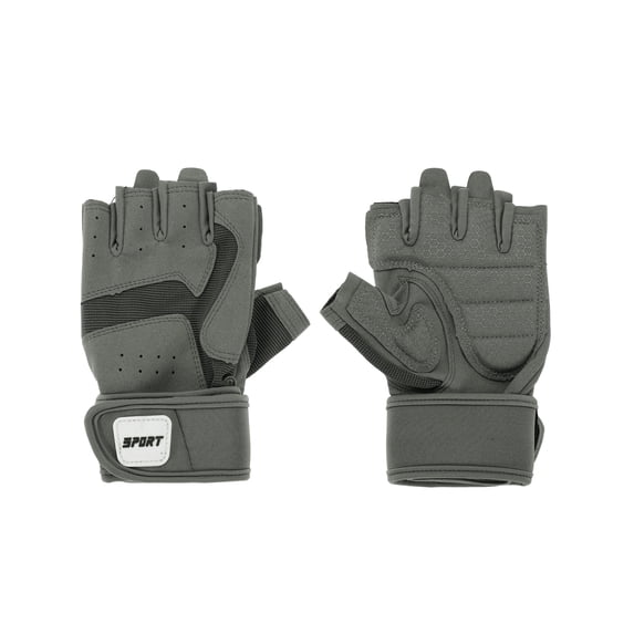 Unique Bargains Extended Wristband Half-finger Strength Training Sport Gloves Medium Gray