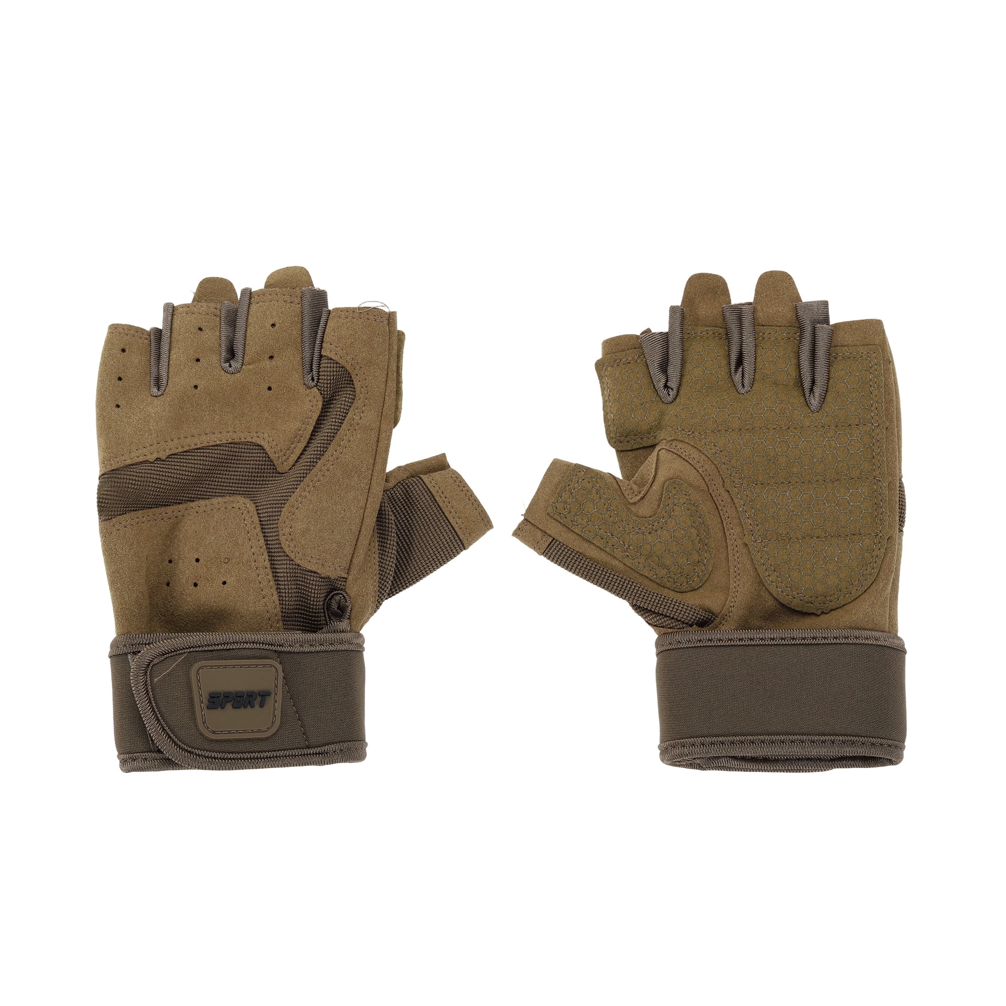 Unique Bargains Extended Wristband Half-finger Training Sport Gloves Large Light Brown