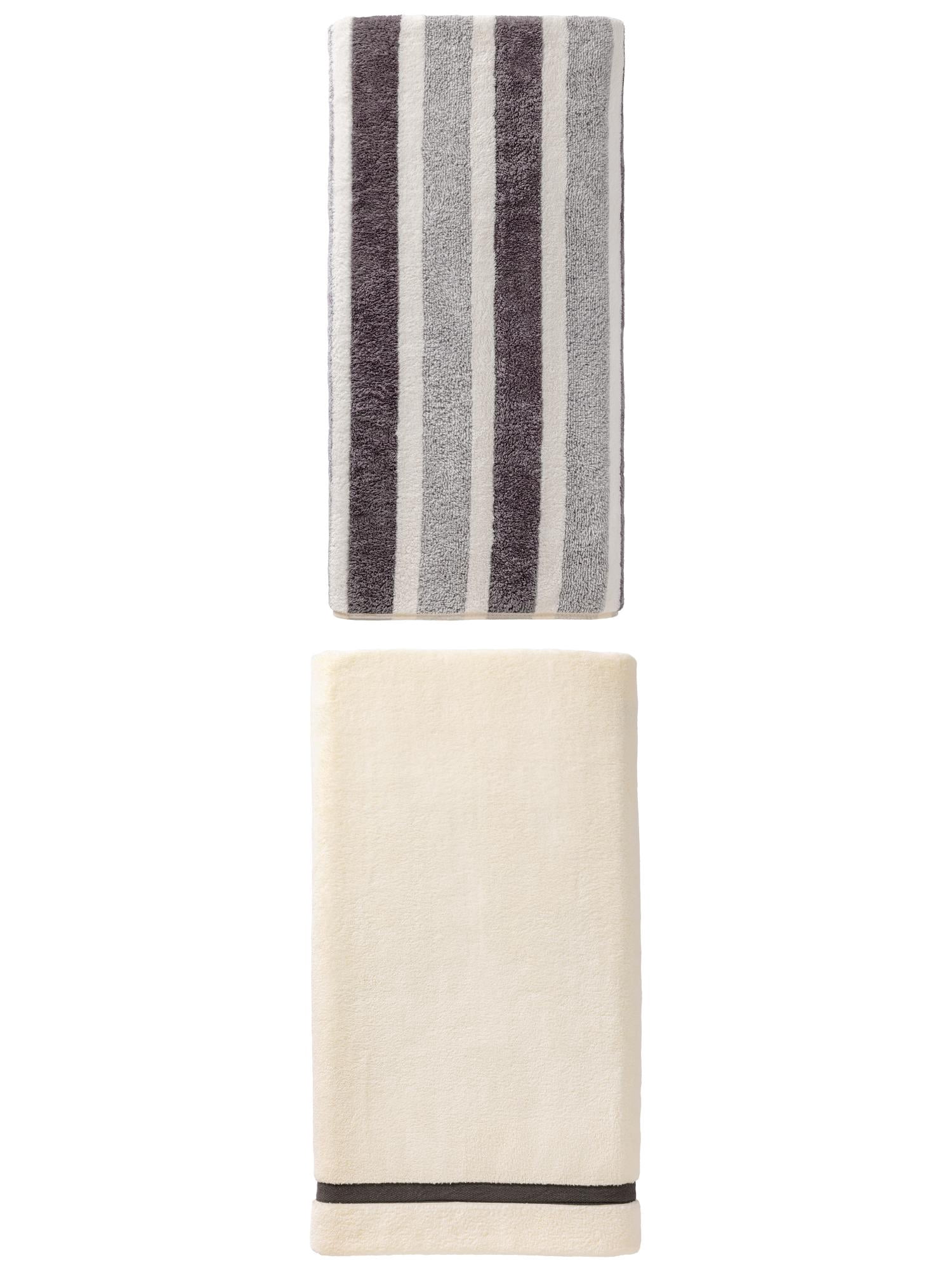 Unique Bargains Extra Fluffy Superior Absorbent Coral Fleece Bath Towel 2 Pack Beige/Grey 63" x 31"/71" x 35"