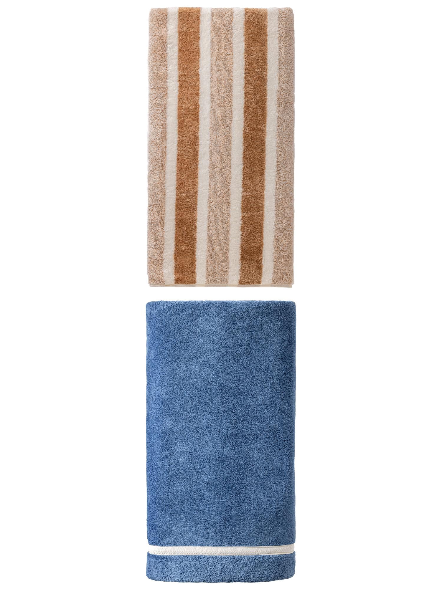 Unique Bargains Extra Fluffy Superior Absorbent Coral Fleece Bath Towel 2 Pack Dark Blue/Brown 63" x 31"/71" x 35"