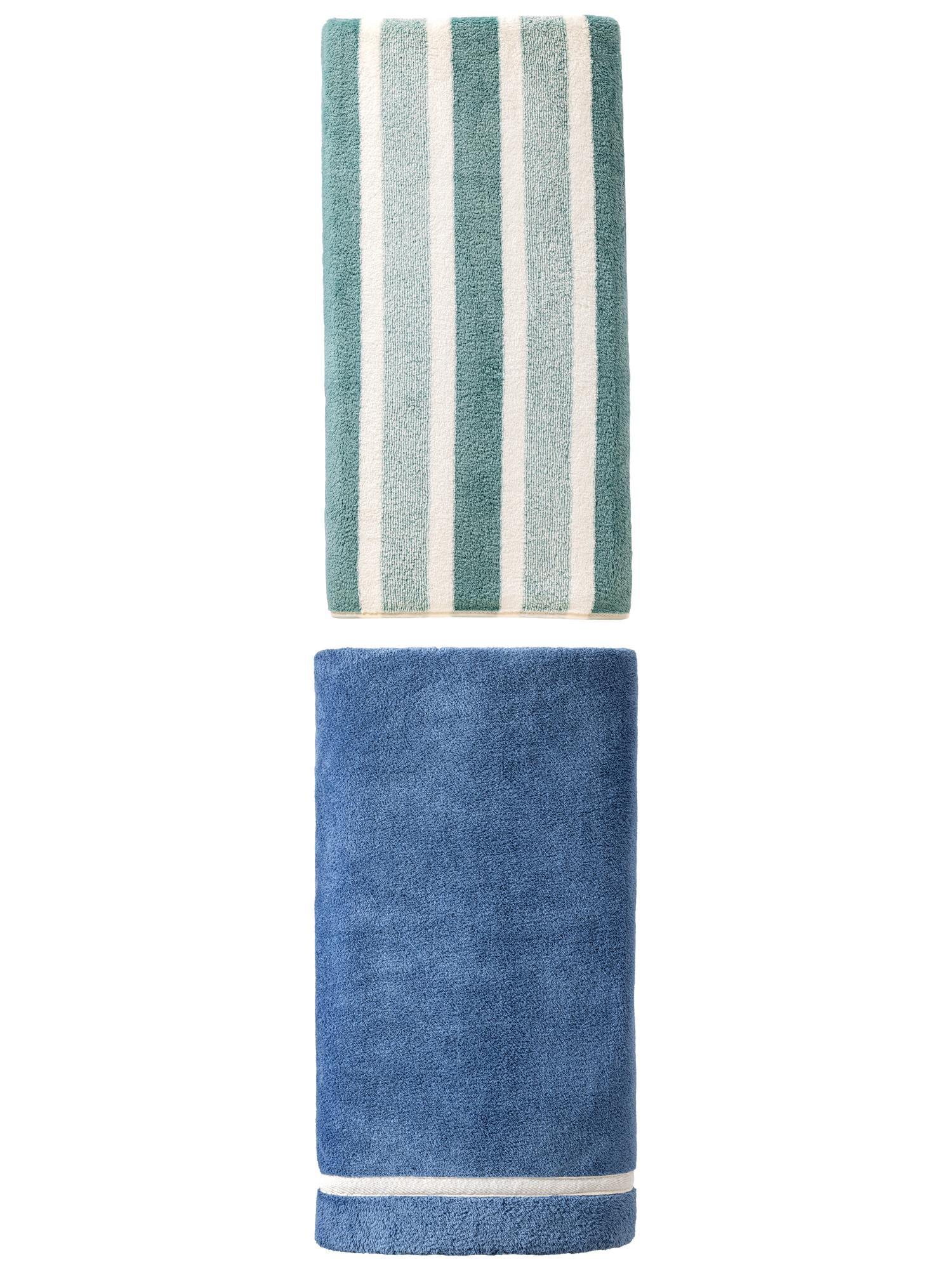 Unique Bargains Extra Fluffy Superior Absorbent Coral Fleece Bath Towel 2 Pack Dark Blue/Green 63" x 31"/71" x 35"