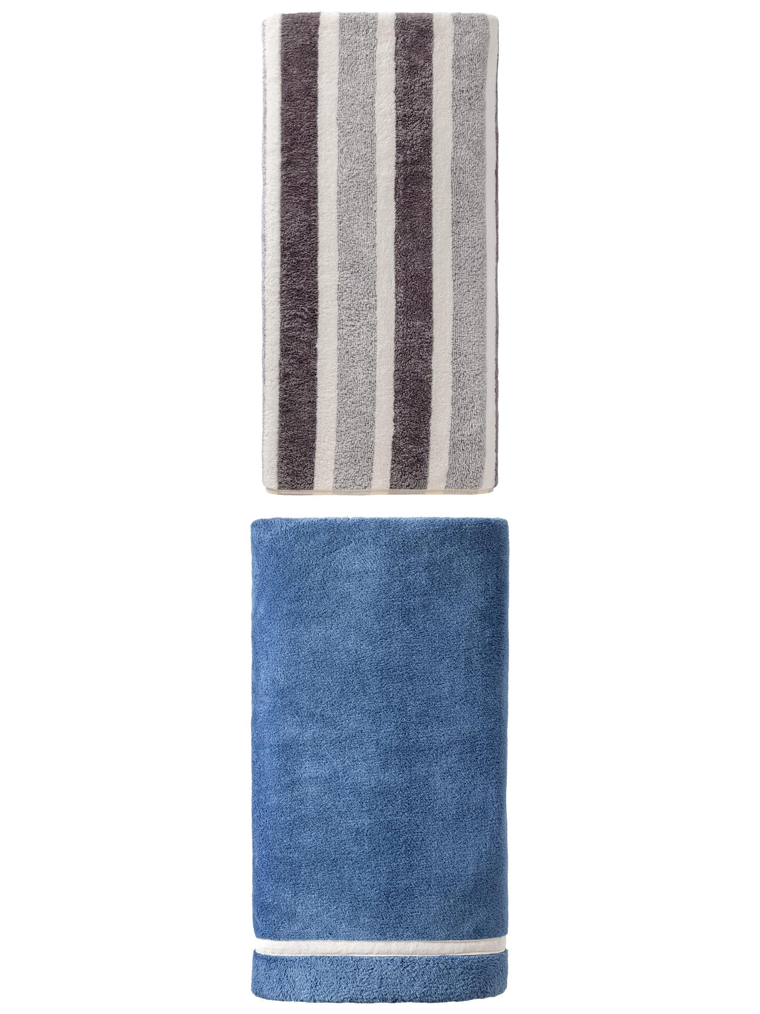 Unique Bargains Extra Fluffy Superior Absorbent Coral Fleece Bath Towel 2 Pack Dark Blue/Grey 63" x 31"/71" x 35"